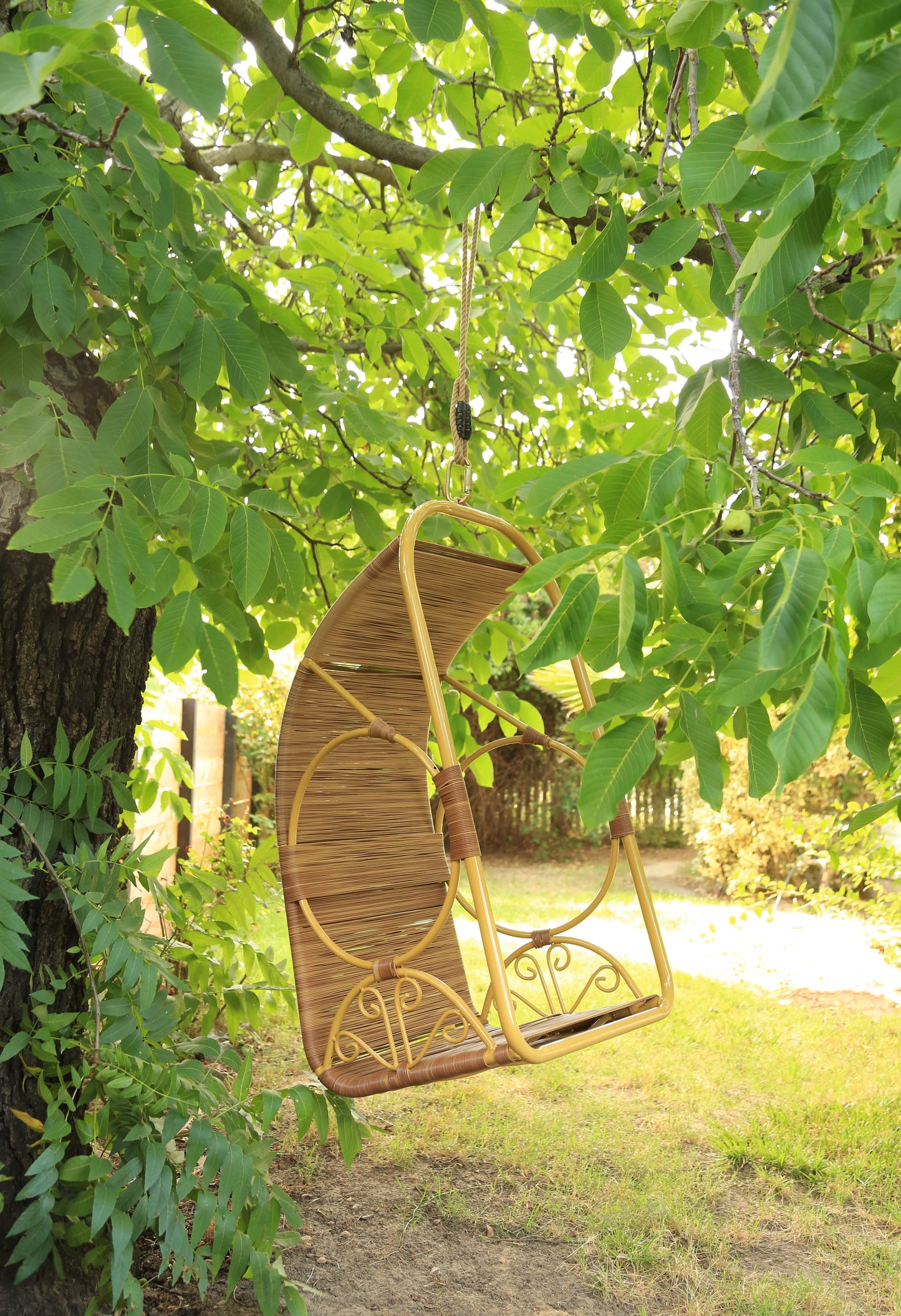 Vintage Mid Century Modern Faux Rattan Hanging Cocoon chair