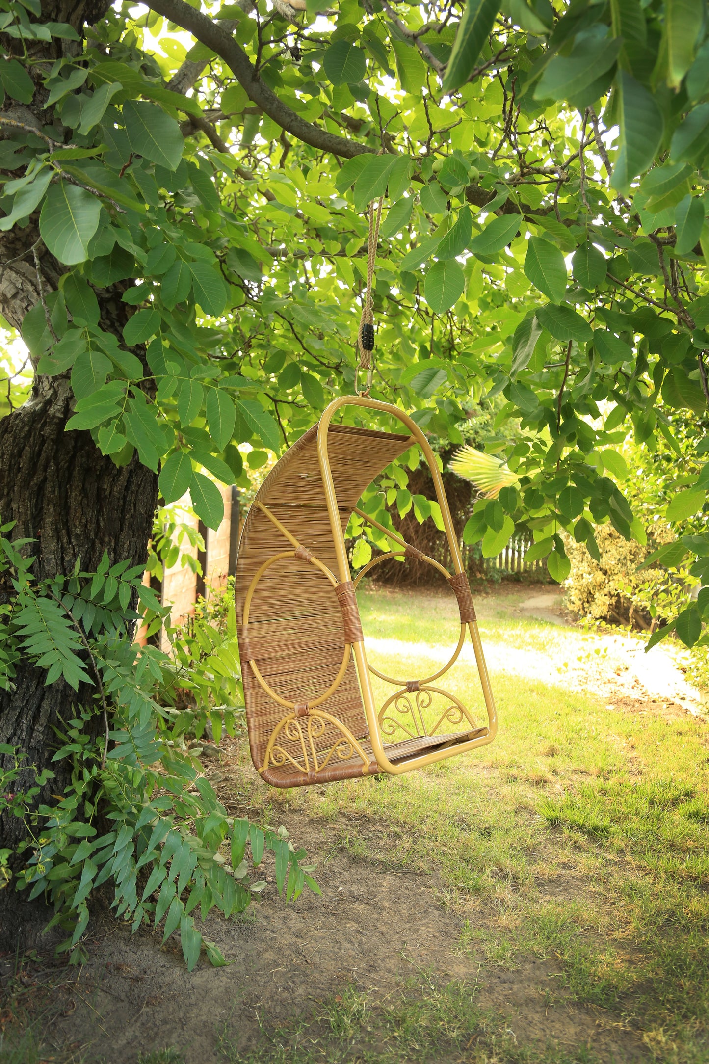 Vintage Mid Century Modern Faux Rattan Hanging Cocoon chair