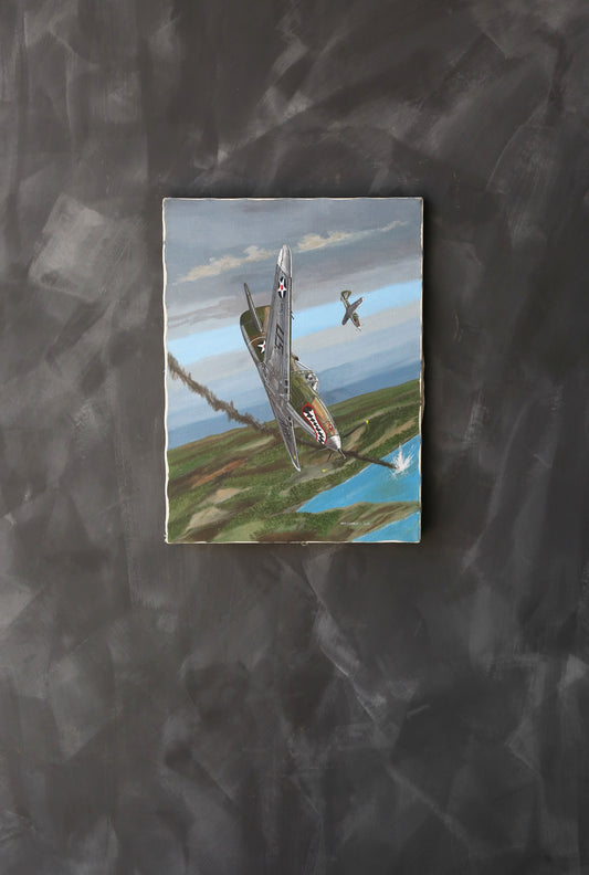 Vintage Jack Connelly P 39 Airacobra Aviation Military dogfight acrylic painting signed