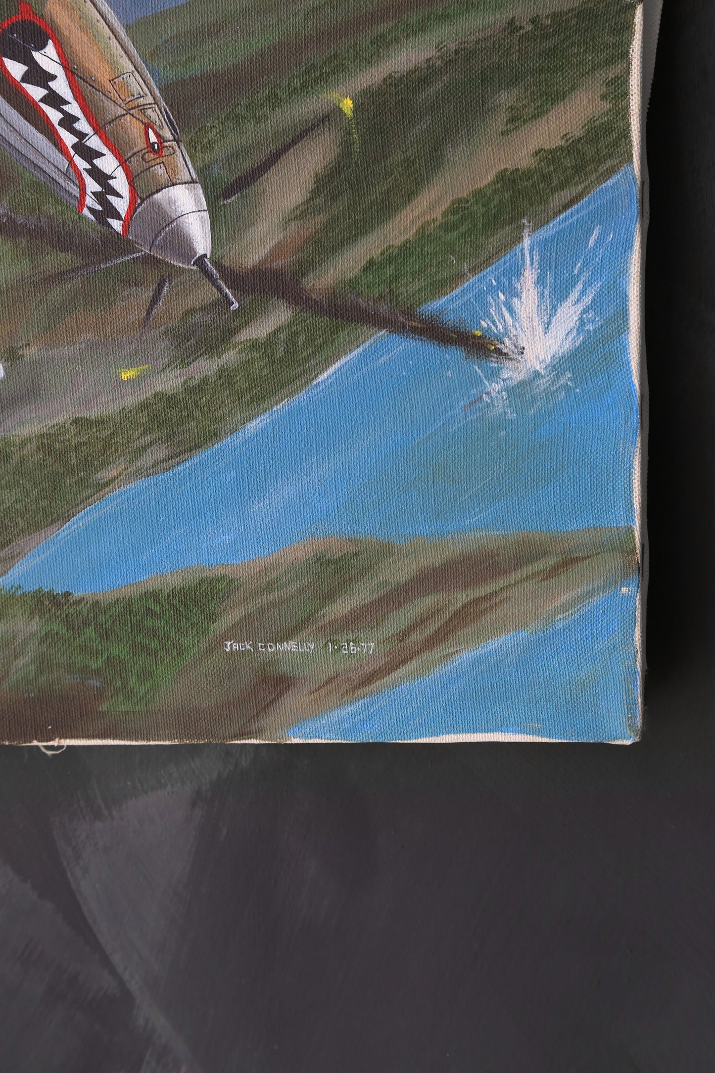 Vintage Jack Connelly P 39 Airacobra Aviation Military dogfight acrylic painting signed
