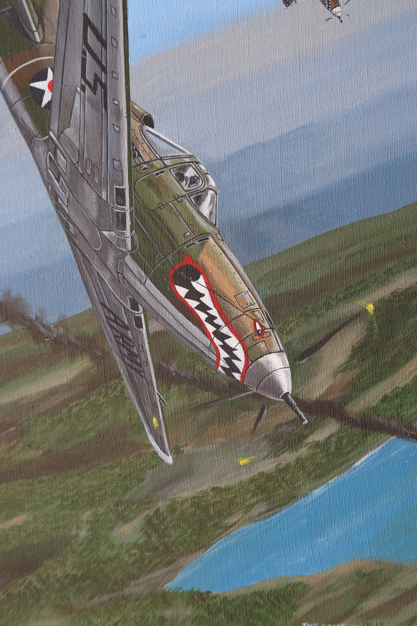 Vintage Jack Connelly P 39 Airacobra Aviation Military dogfight acrylic painting signed
