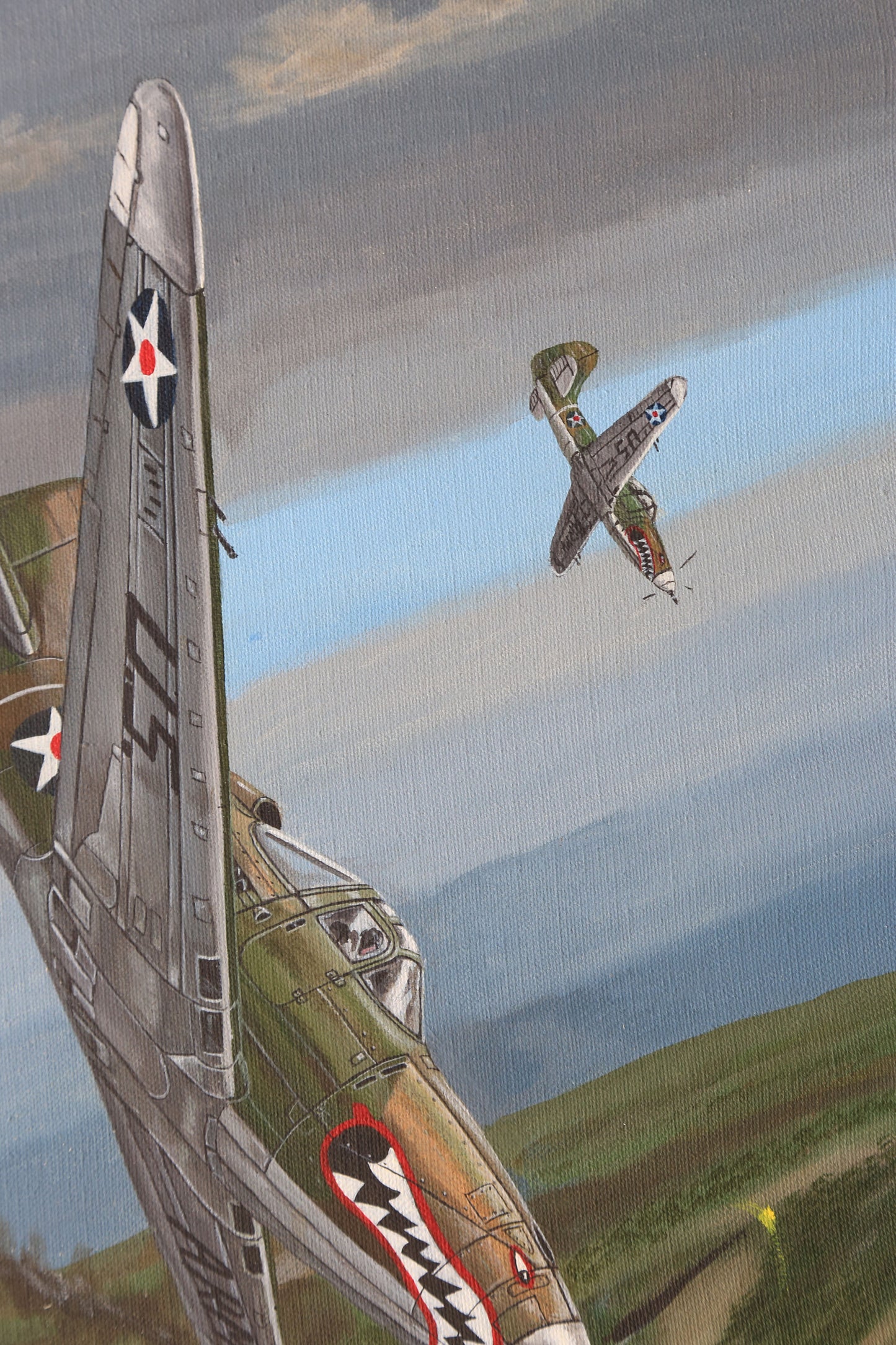 Vintage Jack Connelly P 39 Airacobra Aviation Military dogfight acrylic painting signed