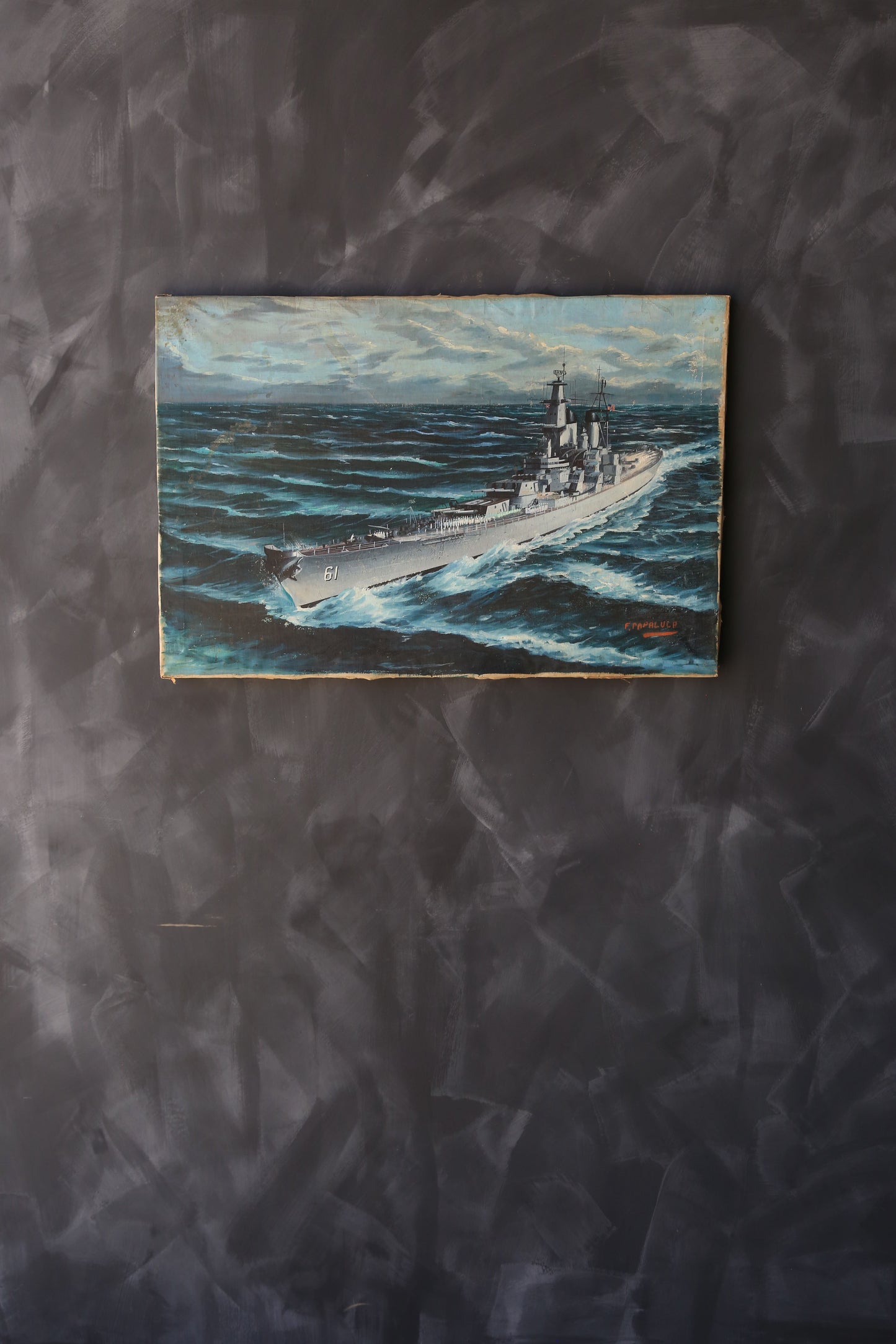 USS IOWA US navy Battleship oil painting signed F. Papaluca | Francesco Papaluca painting
