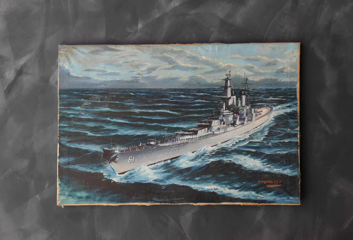 USS IOWA US navy Battleship oil painting signed F. Papaluca | Francesco Papaluca painting
