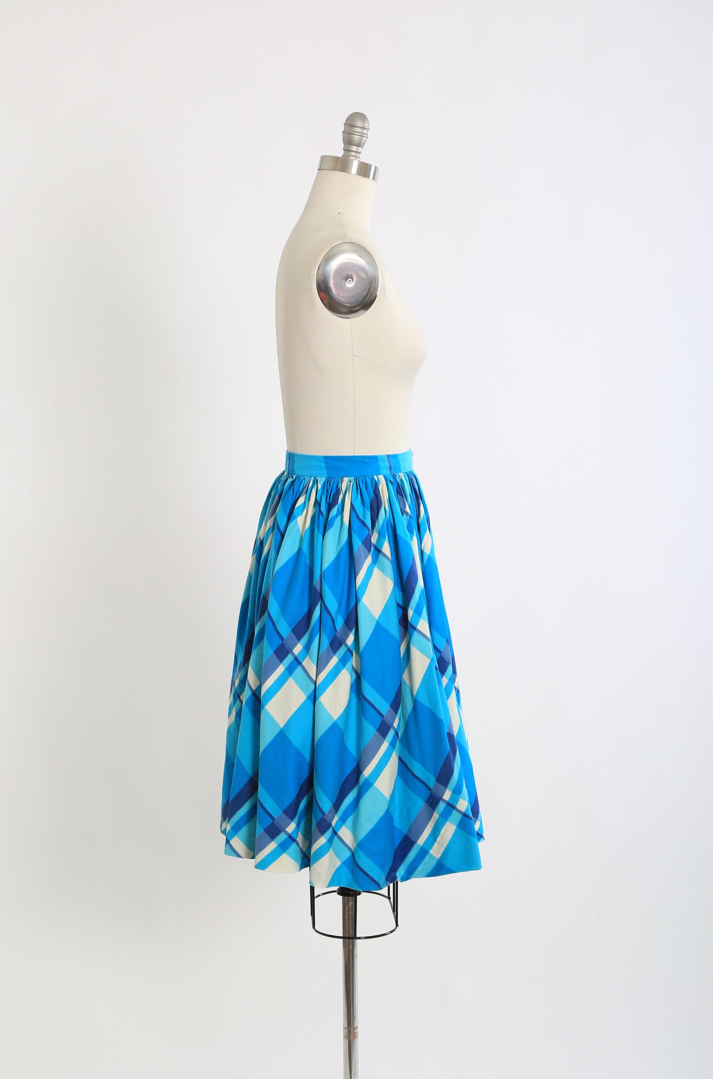 Vintage 50s Modern Jr. Gale & Gale blue plaid cotton circle skirt