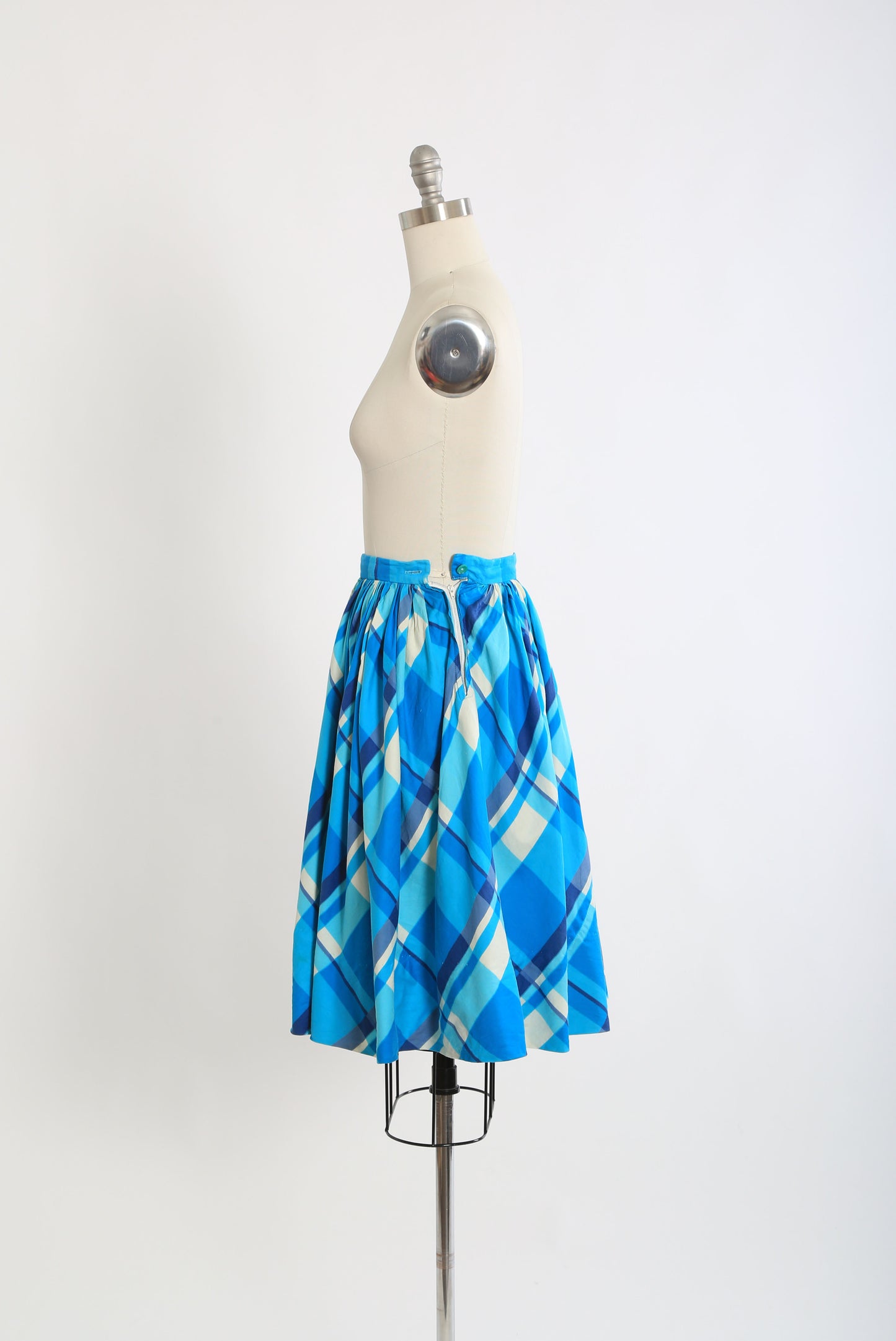 Vintage 50s Modern Jr. Gale & Gale blue plaid cotton circle skirt