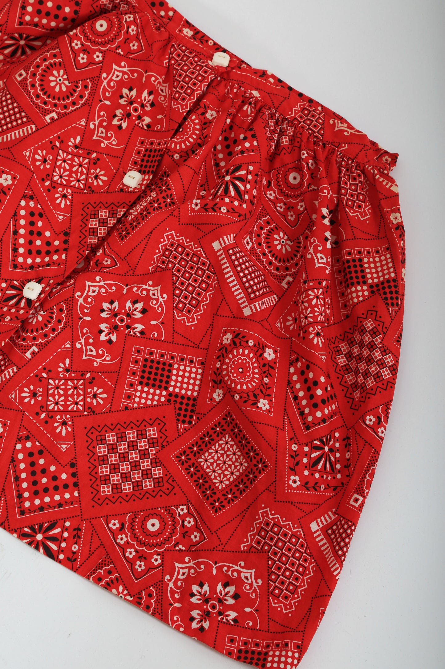 60s Red cotton Bandana Romper 2pc Skirt set