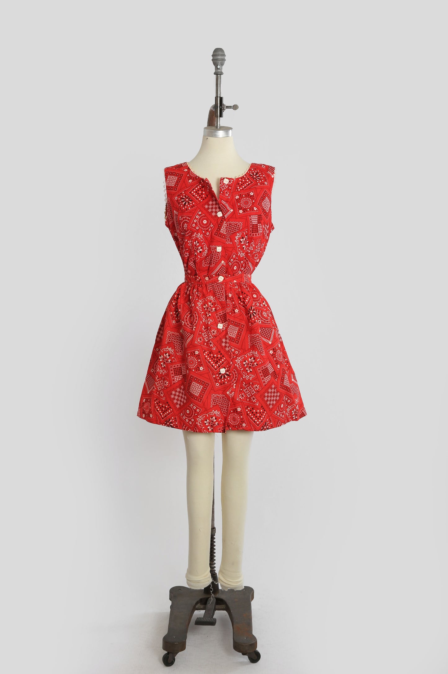 60s Red cotton Bandana Romper 2pc Skirt set