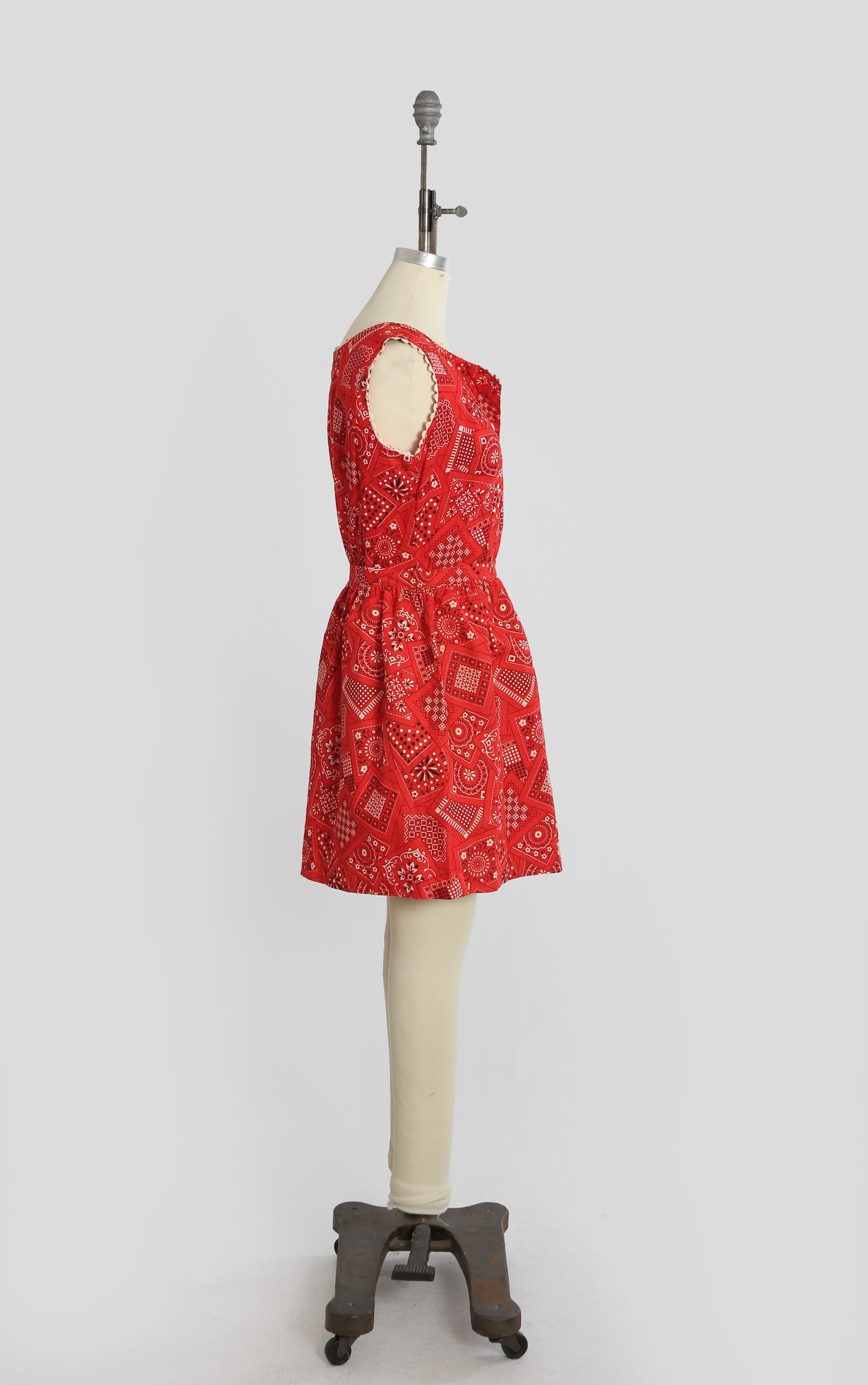 60s Red cotton Bandana Romper 2pc Skirt set