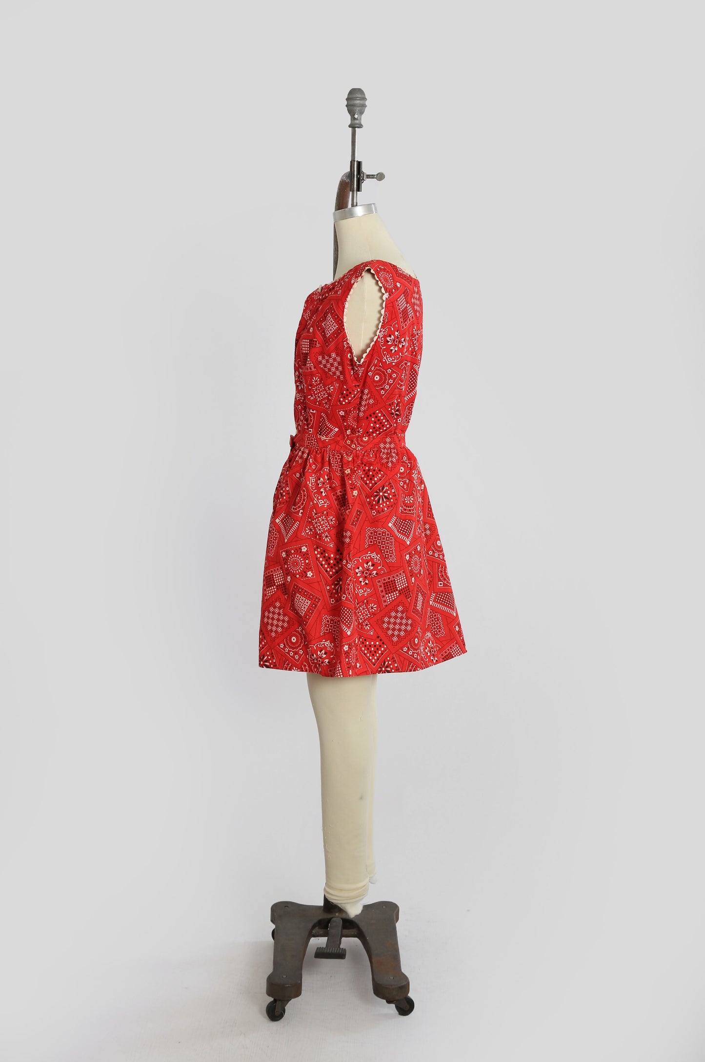 60s Red cotton Bandana Romper 2pc Skirt set
