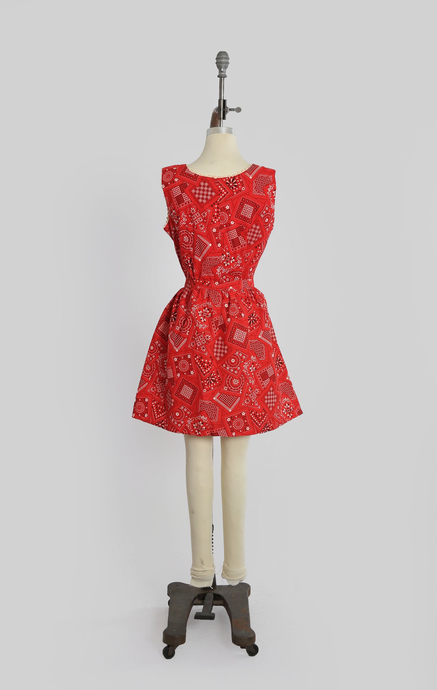 60s Red cotton Bandana Romper 2pc Skirt set