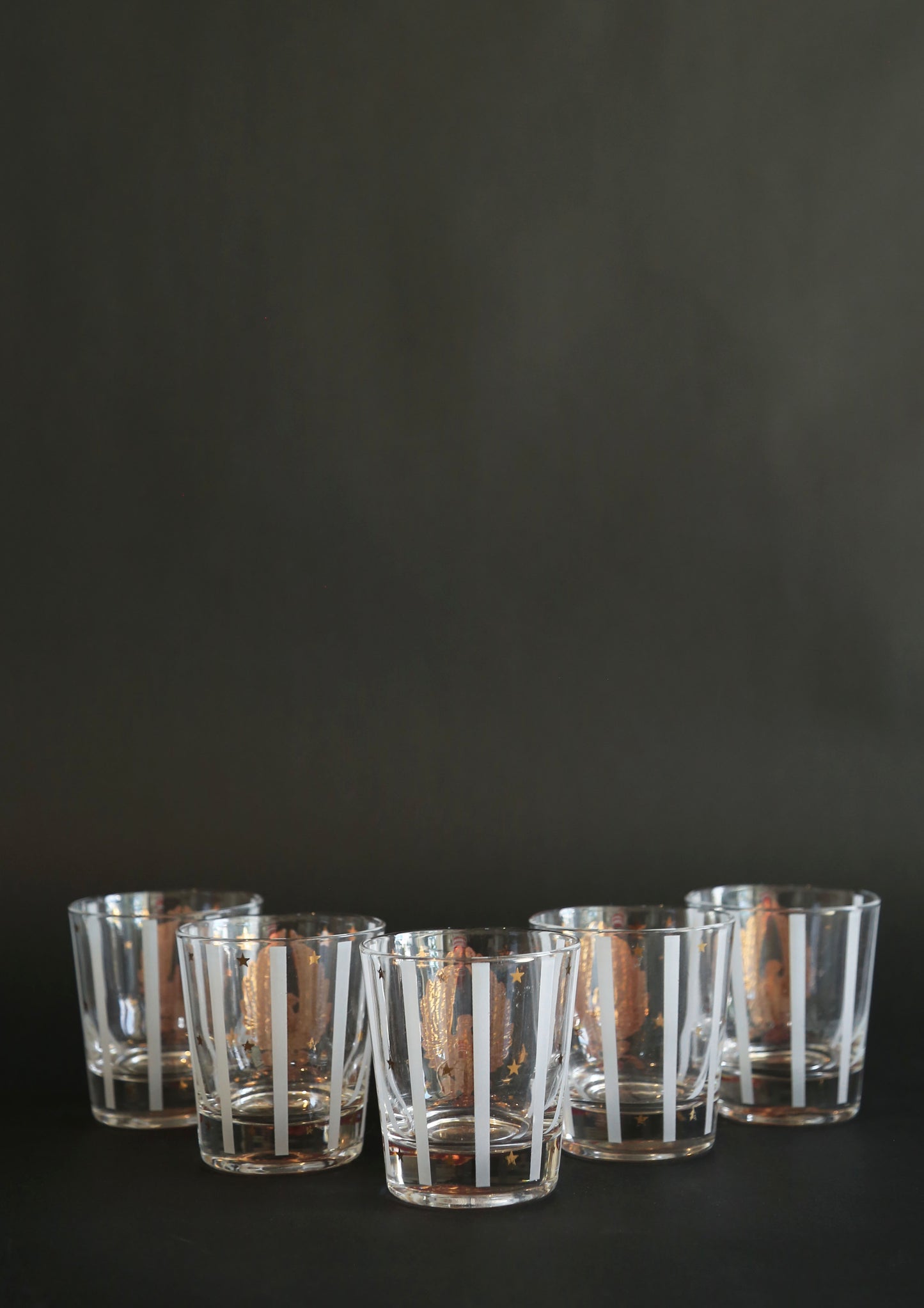 Vintage Gay Fad Americana 22K gold Gilt Eagles Stars & Stripes whisky glasses Set of 5