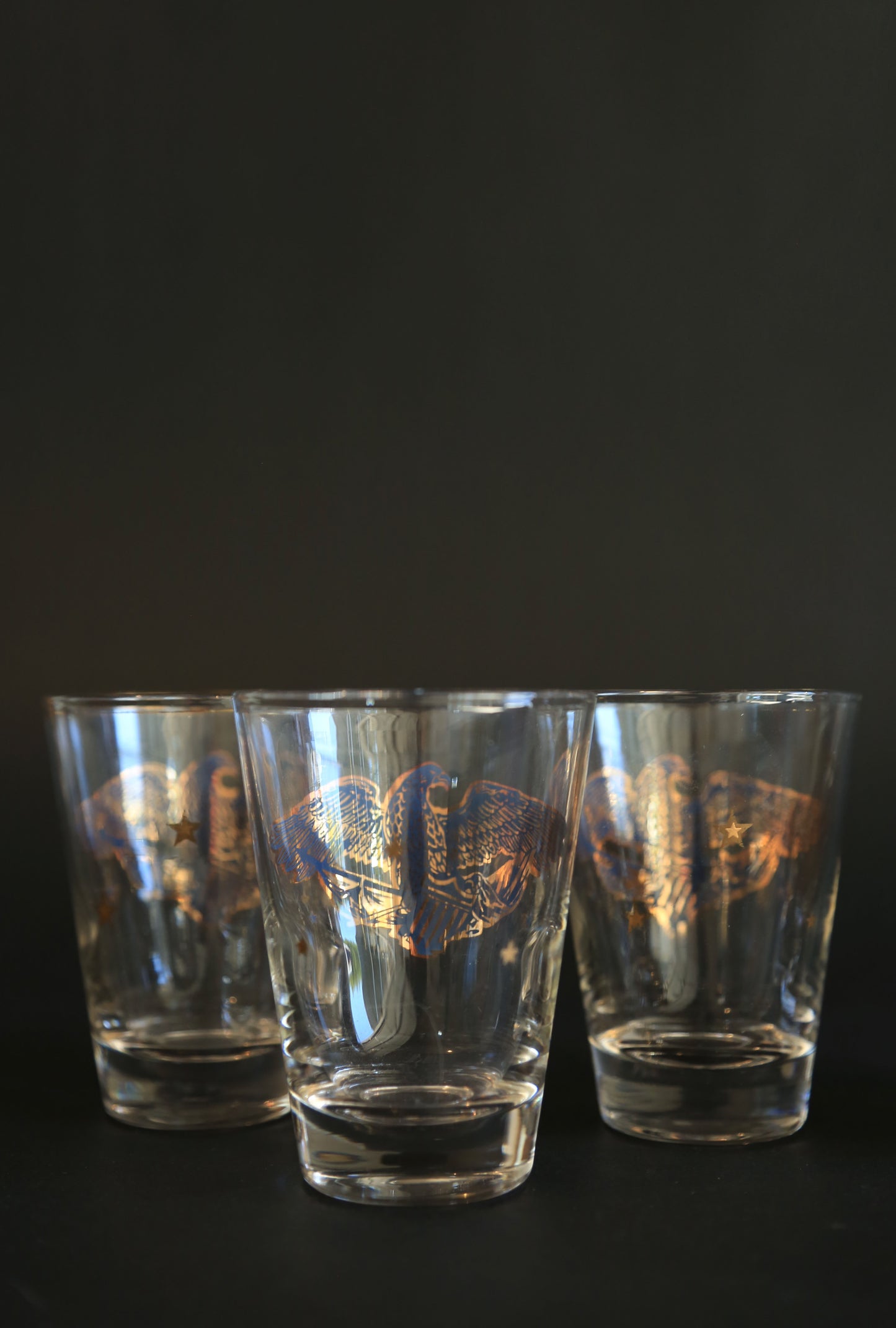 Vintage Gay Fad Americana 22K gold Gilt Eagles Shot glasses Set of 6