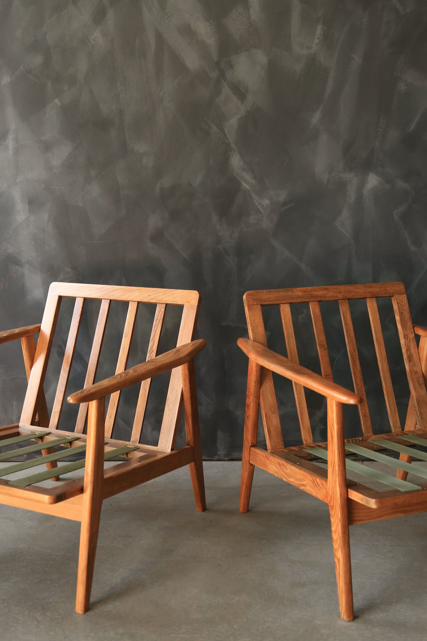 Vintage Mid Century Modern Japanese Walnut Lounge Chairs Pair