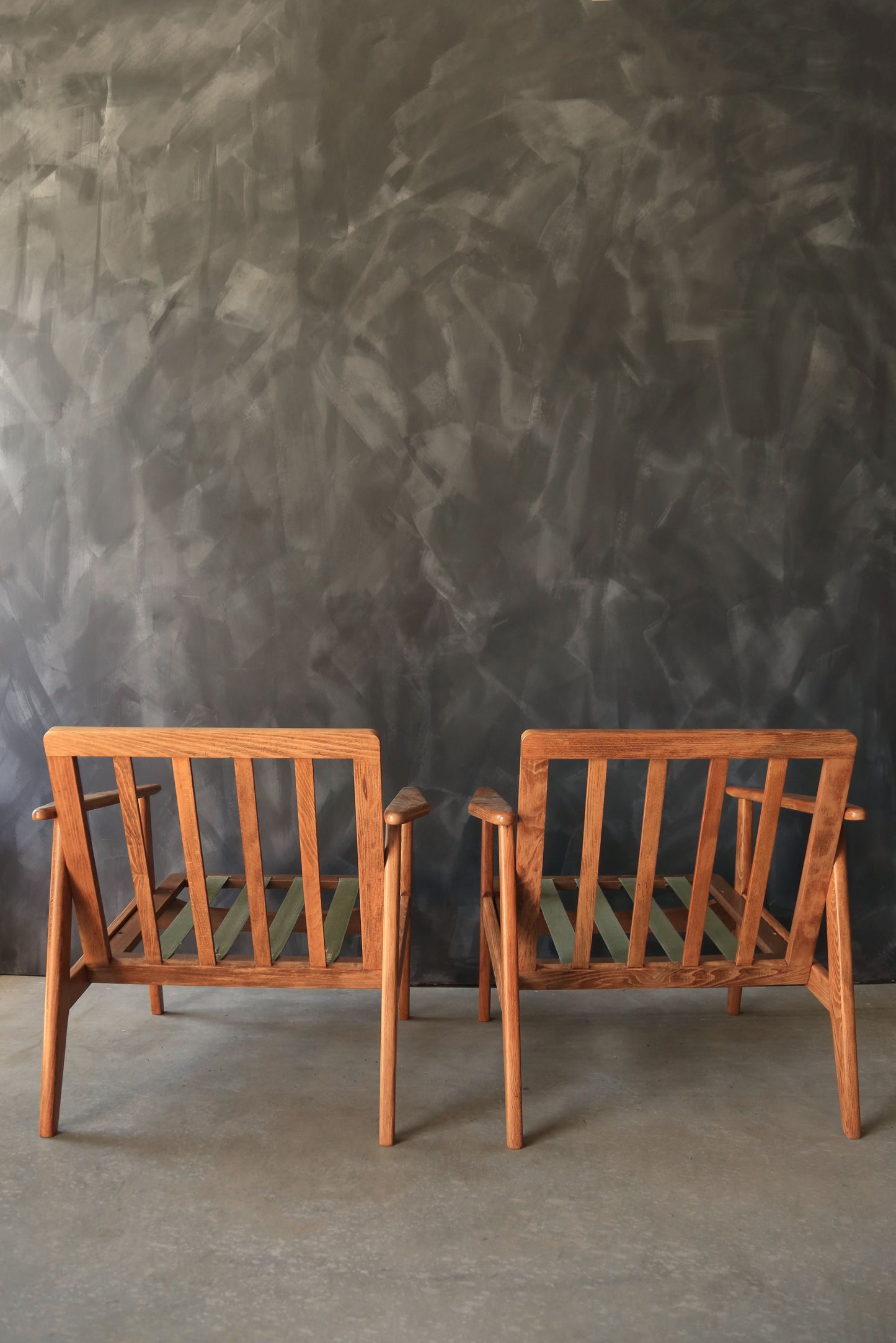 Vintage Mid Century Modern Japanese Walnut Lounge Chairs Pair
