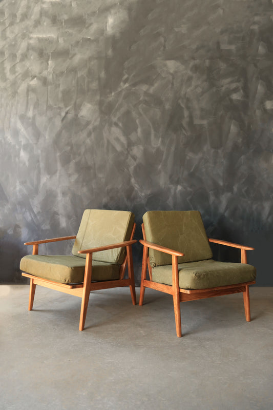 Vintage Mid Century Modern Japanese Walnut Lounge Chairs Pair