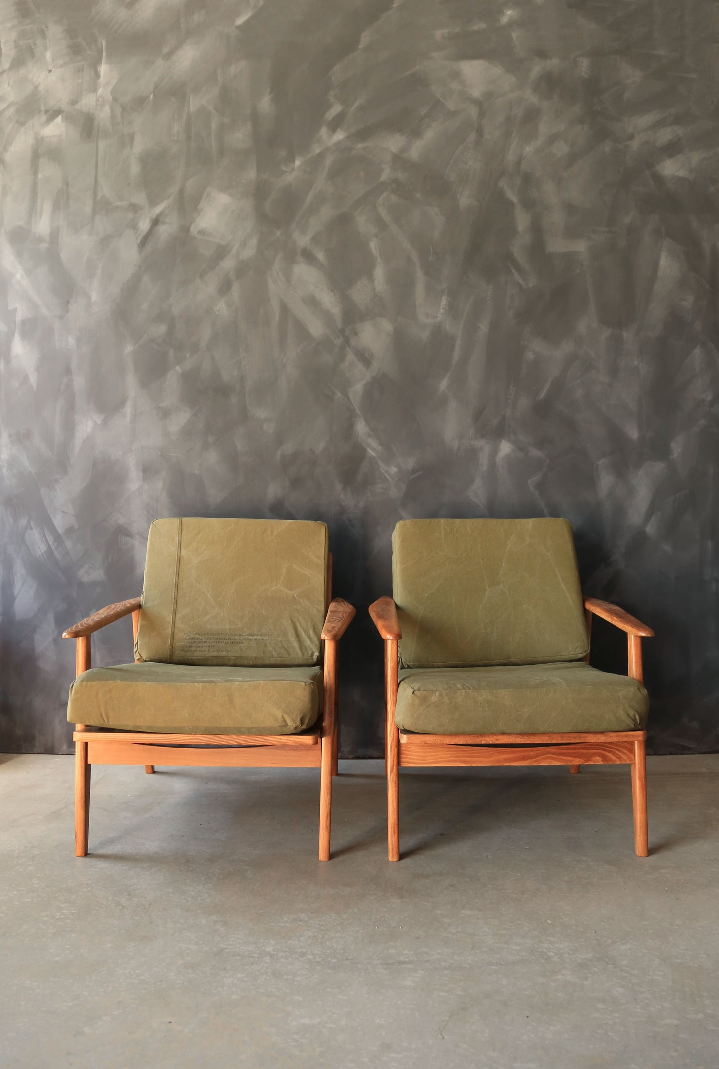 Vintage Mid Century Modern Japanese Walnut Lounge Chairs Pair