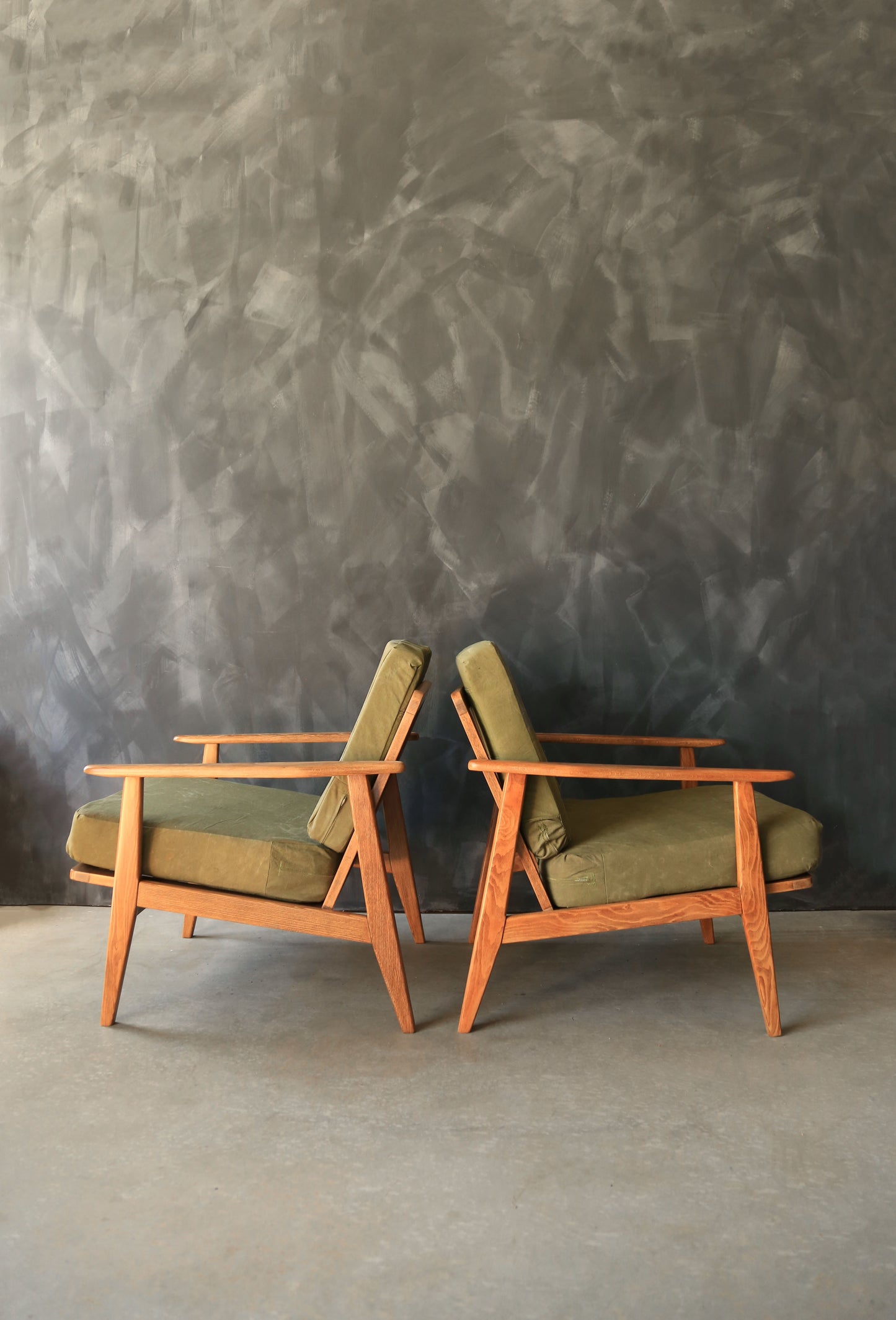 Vintage Mid Century Modern Japanese Walnut Lounge Chairs Pair
