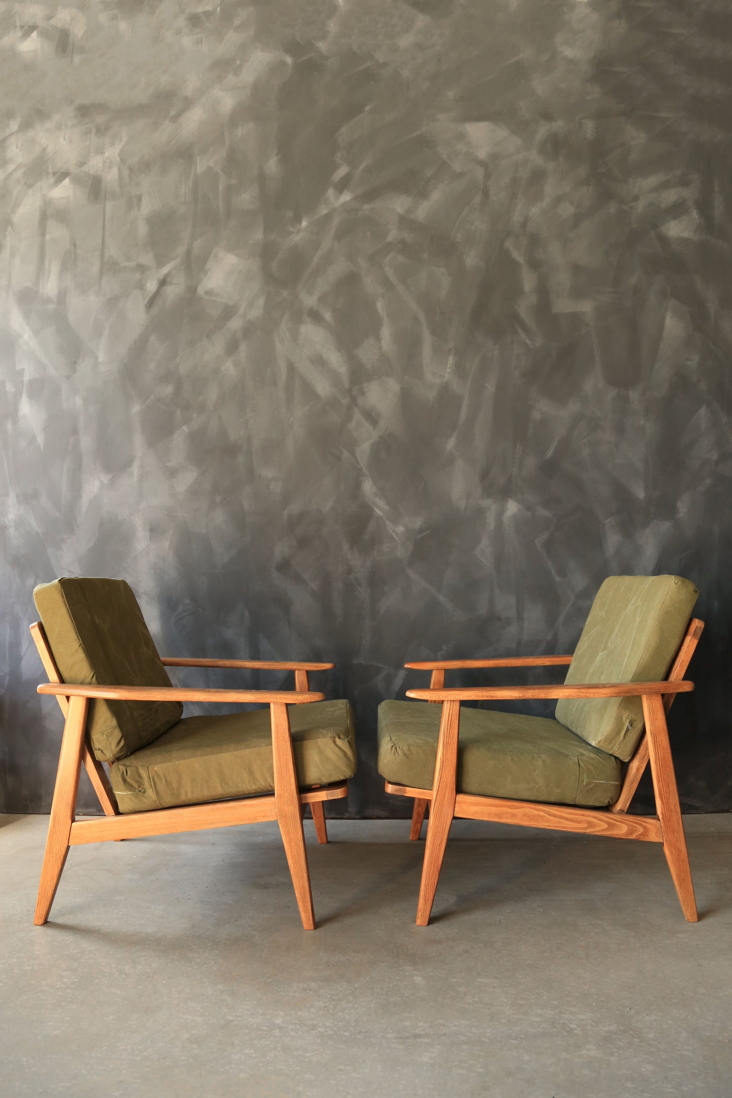 Vintage Mid Century Modern Japanese Walnut Lounge Chairs Pair