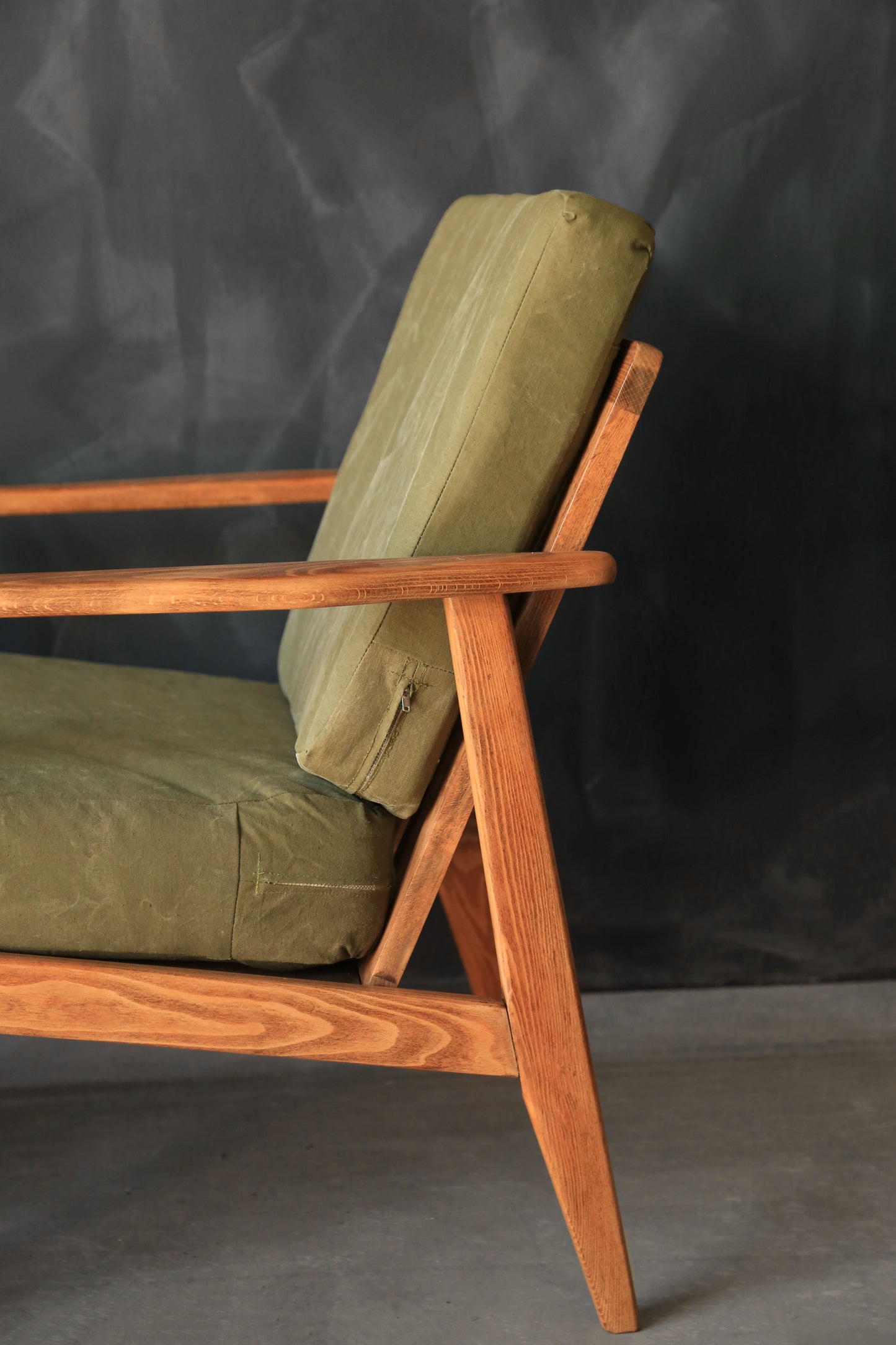 Vintage Mid Century Modern Japanese Walnut Lounge Chairs Pair