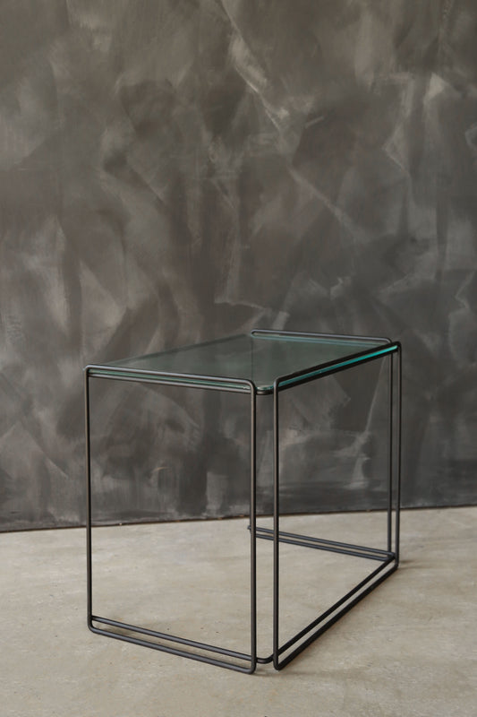 Vintage Max Suaze Isocele black metal + glass side end table