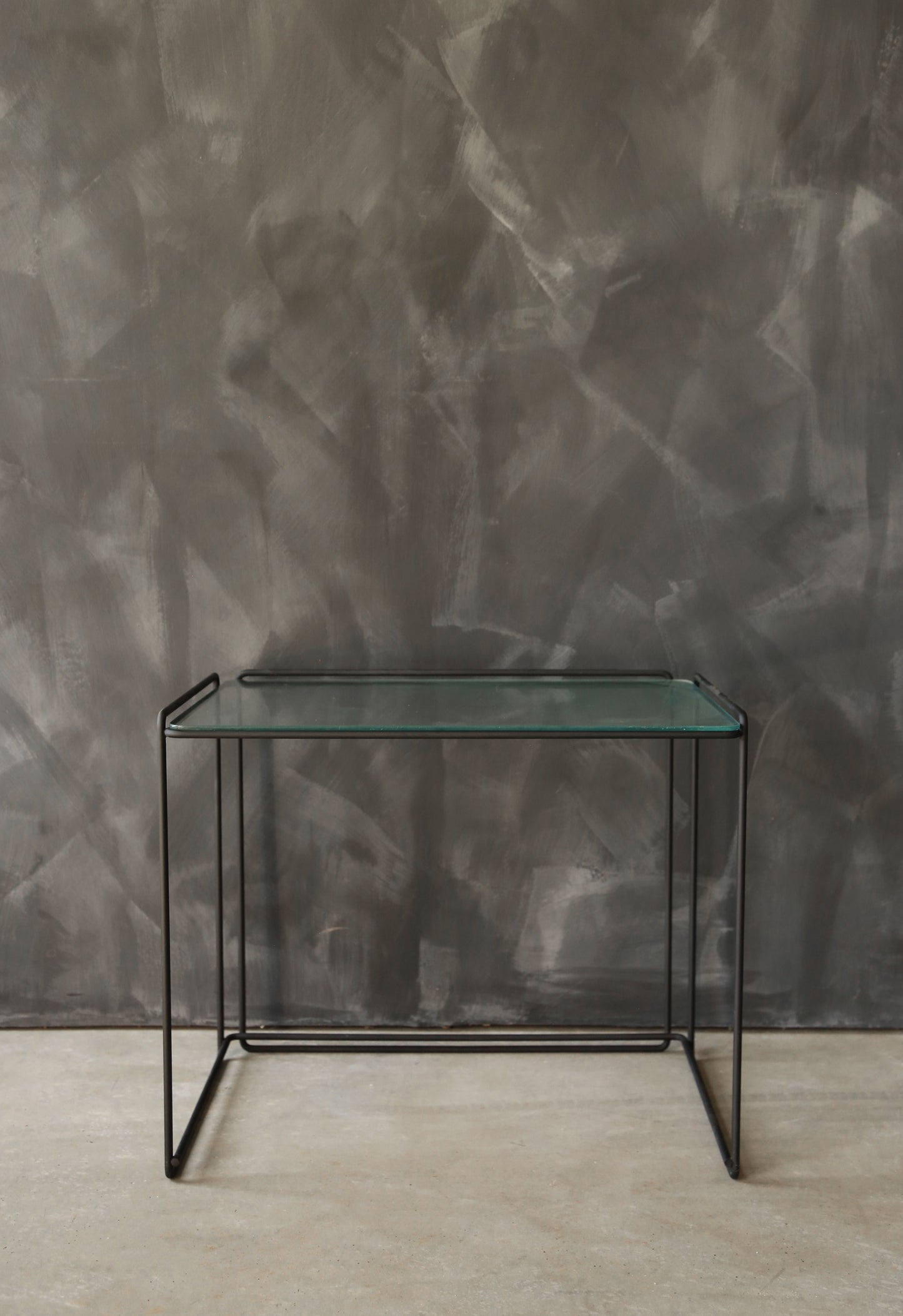 Vintage Max Suaze Isocele black metal + glass side end table
