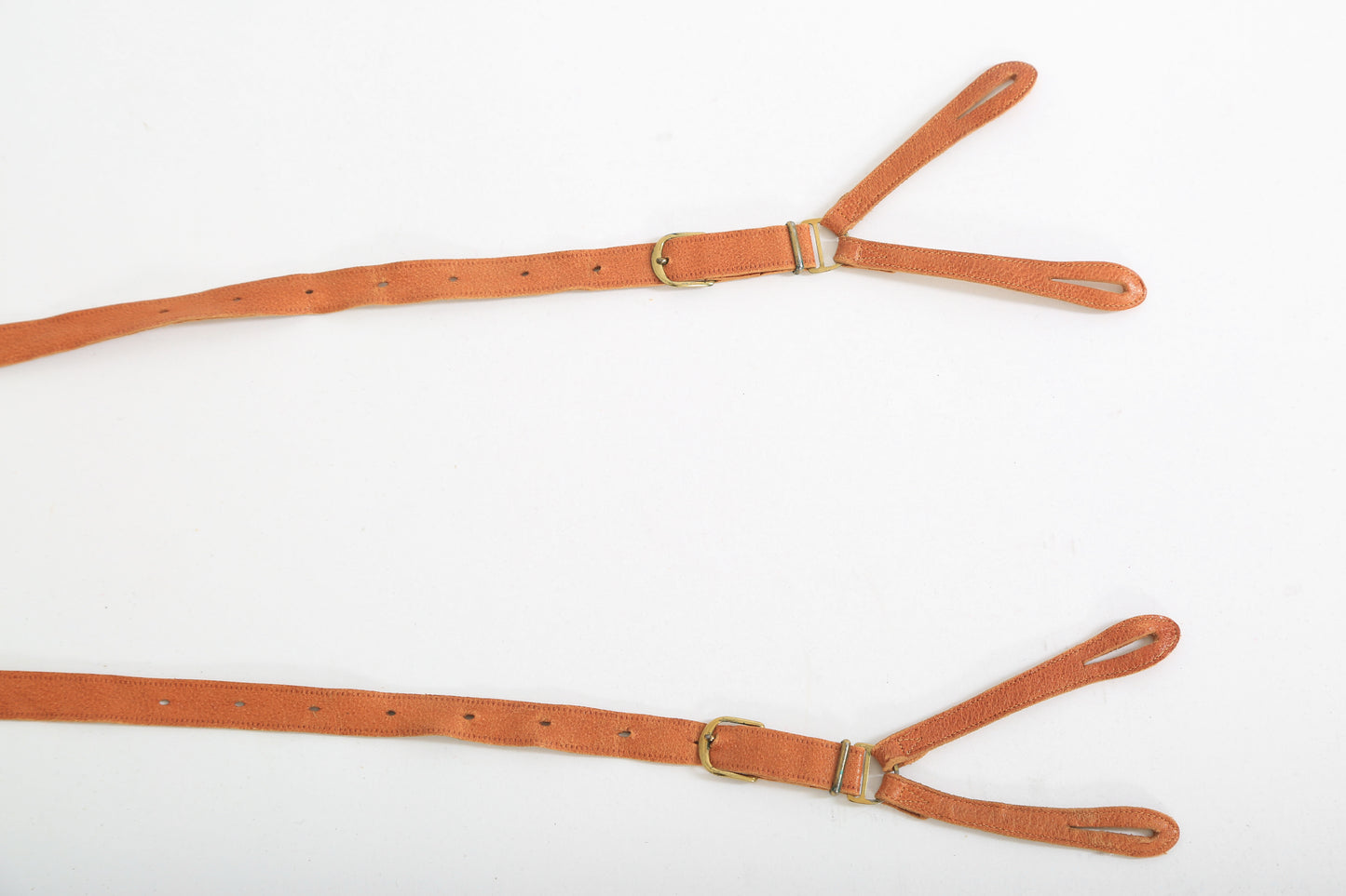 Vintage 1940s French brown leather suspenders
