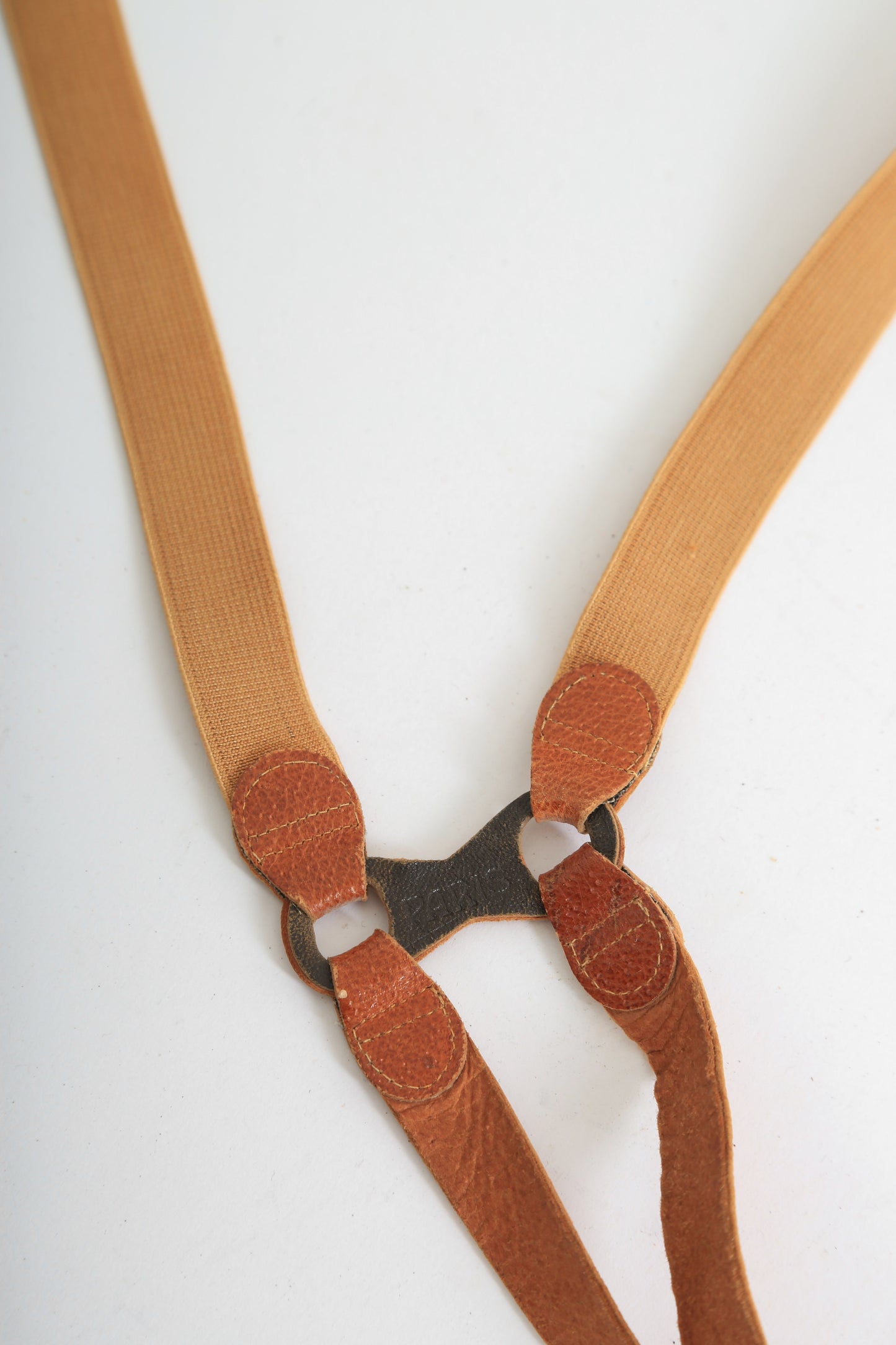 Vintage 1940s French brown leather suspenders