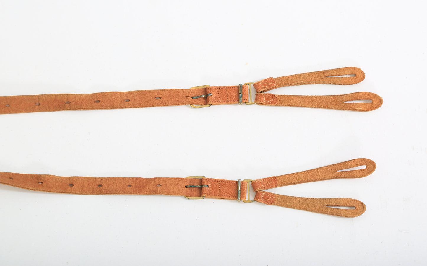 Vintage 1940s French brown leather suspenders