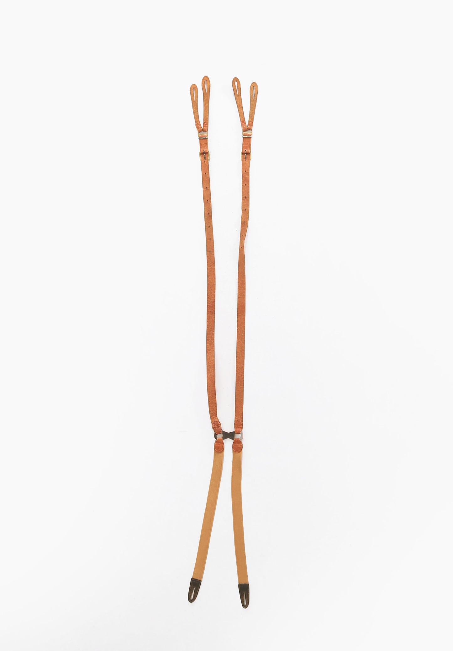 Vintage 1940s French brown leather suspenders