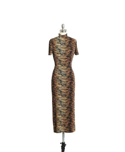90s Tiger striped bodycon maxi Dress