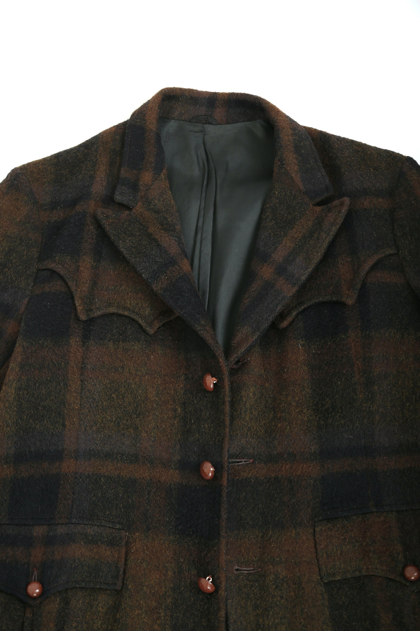 70s LEVIS Brown Plaid Tailored Western Coat Jacket