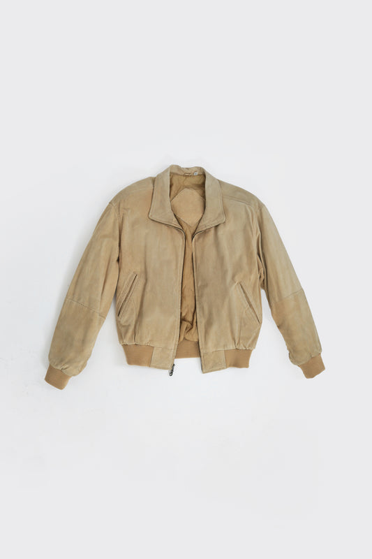 90s Tan suede leather bomber jacket