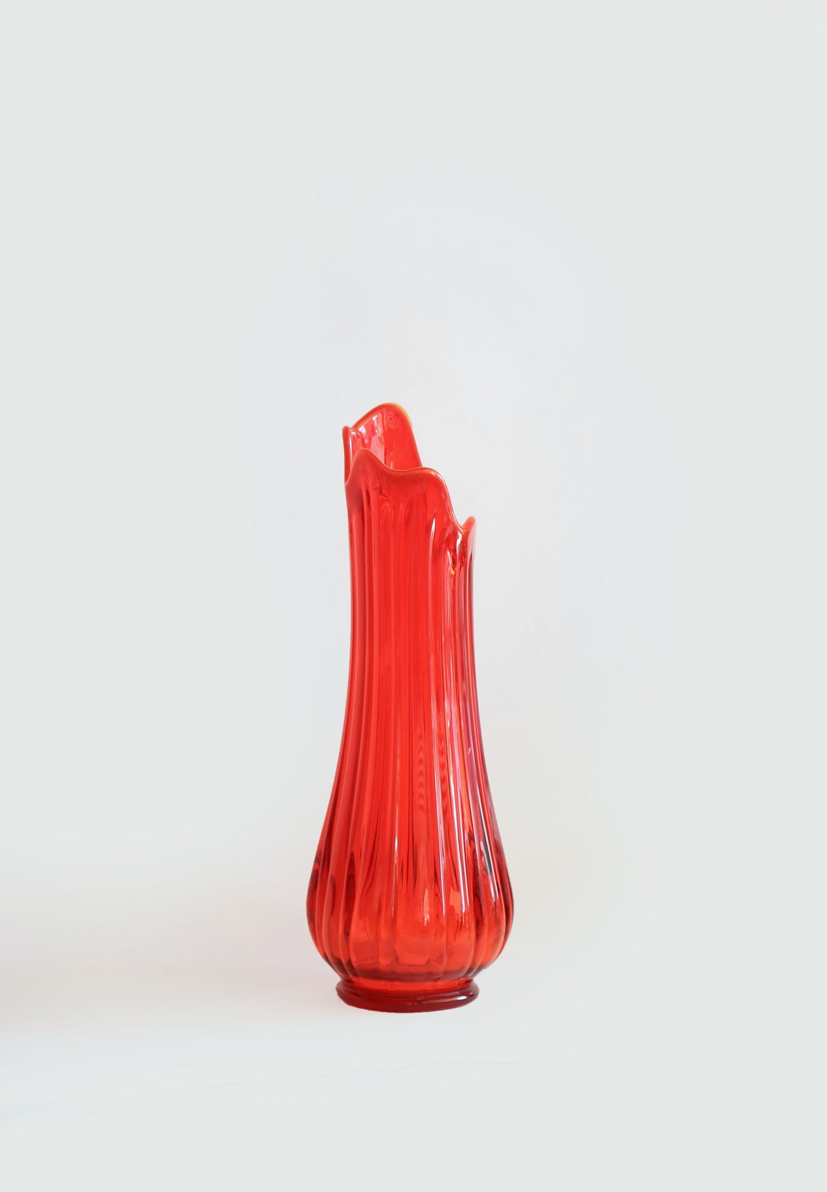 LE SMITH Huge Red Art Glass Fat Bottom Ribbed Swung Vase
