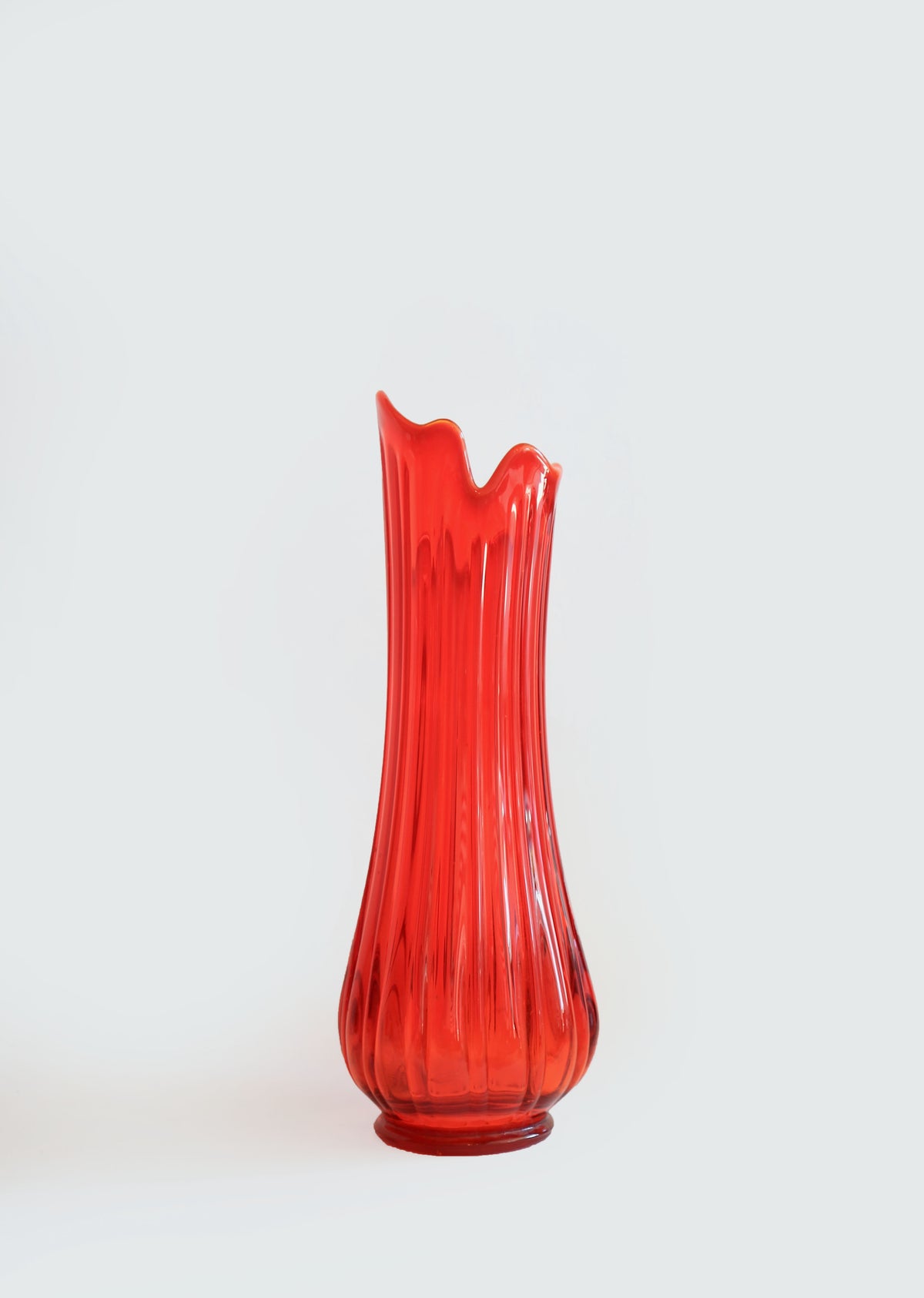 LE SMITH Huge Red Art Glass Fat Bottom Ribbed Swung Vase