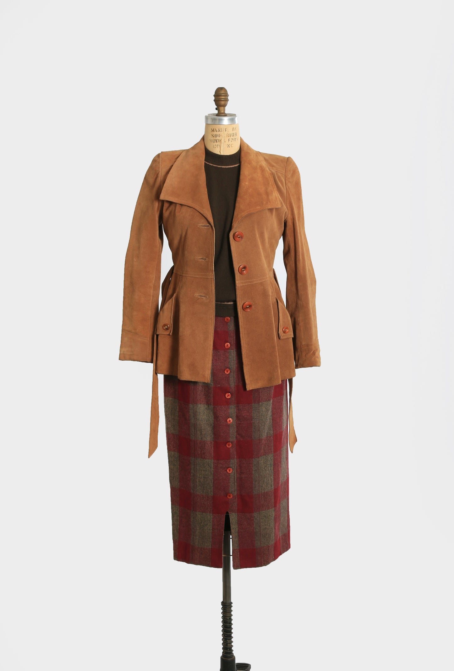 70s Casual Corner brown suede leather belted jacket