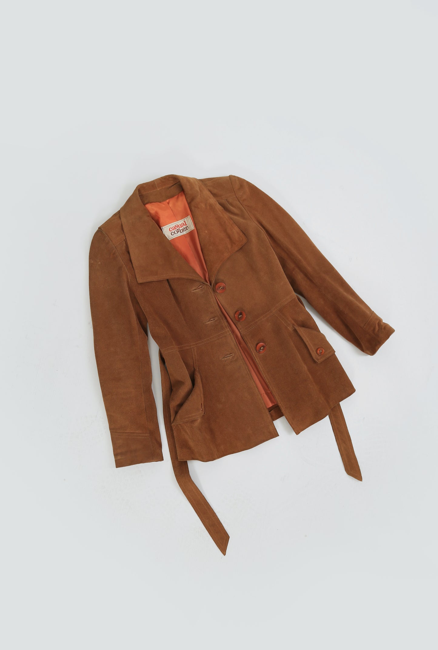 70s Casual Corner brown suede leather belted jacket