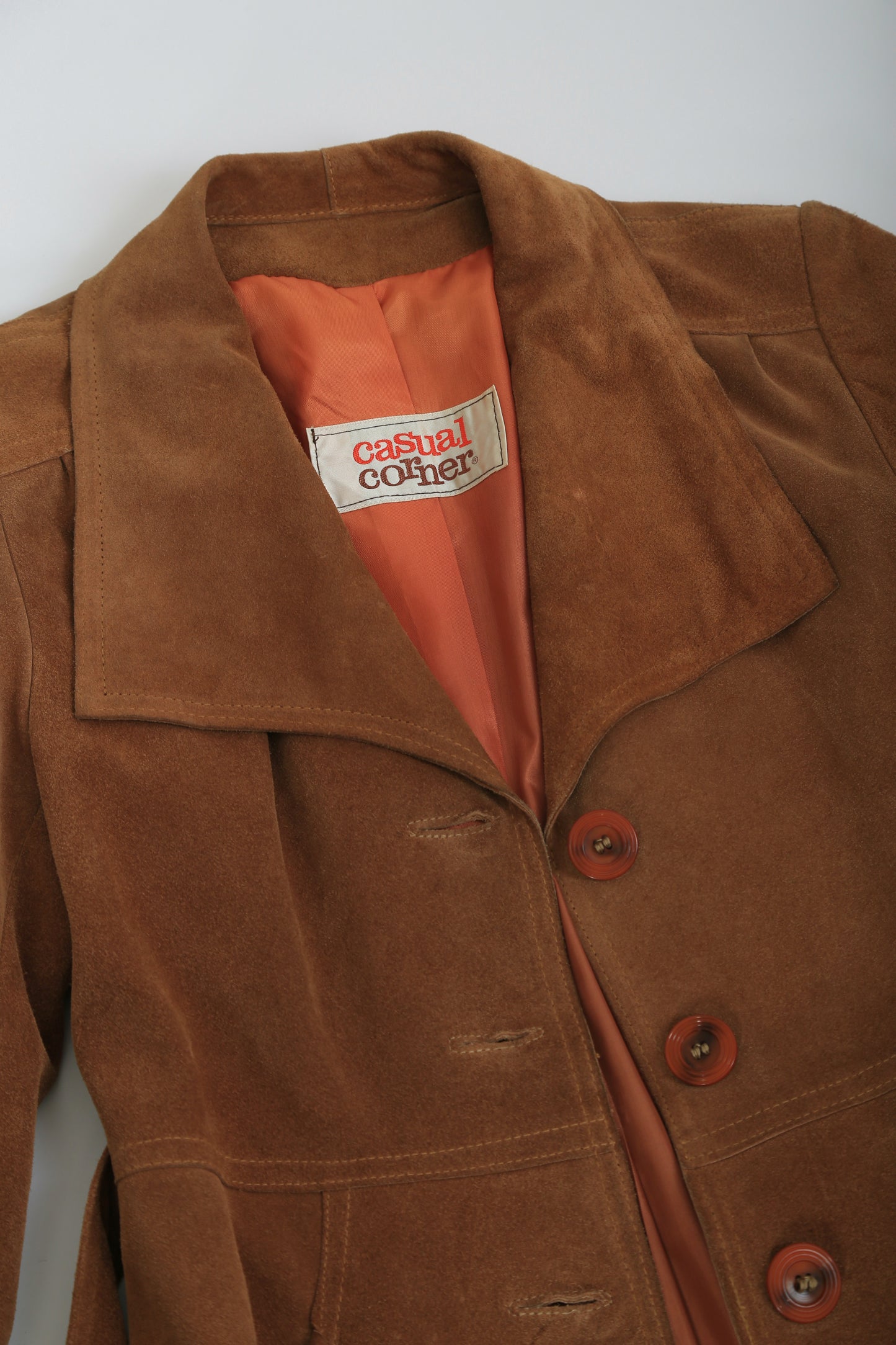 70s Casual Corner brown suede leather belted jacket
