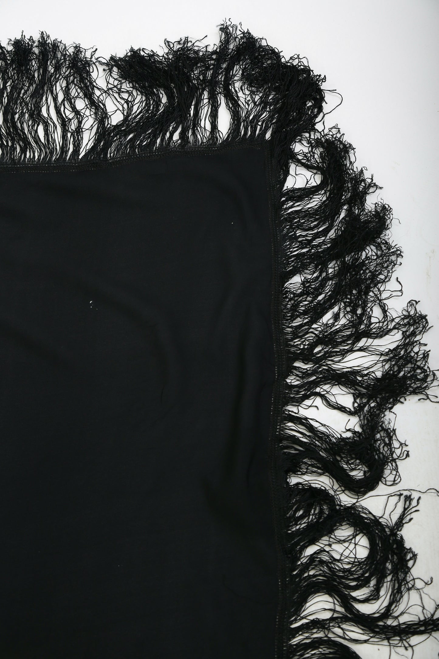 Antique 20s 30s Black silk crepe Piano shawl embroidered velvet patch fringe scarf