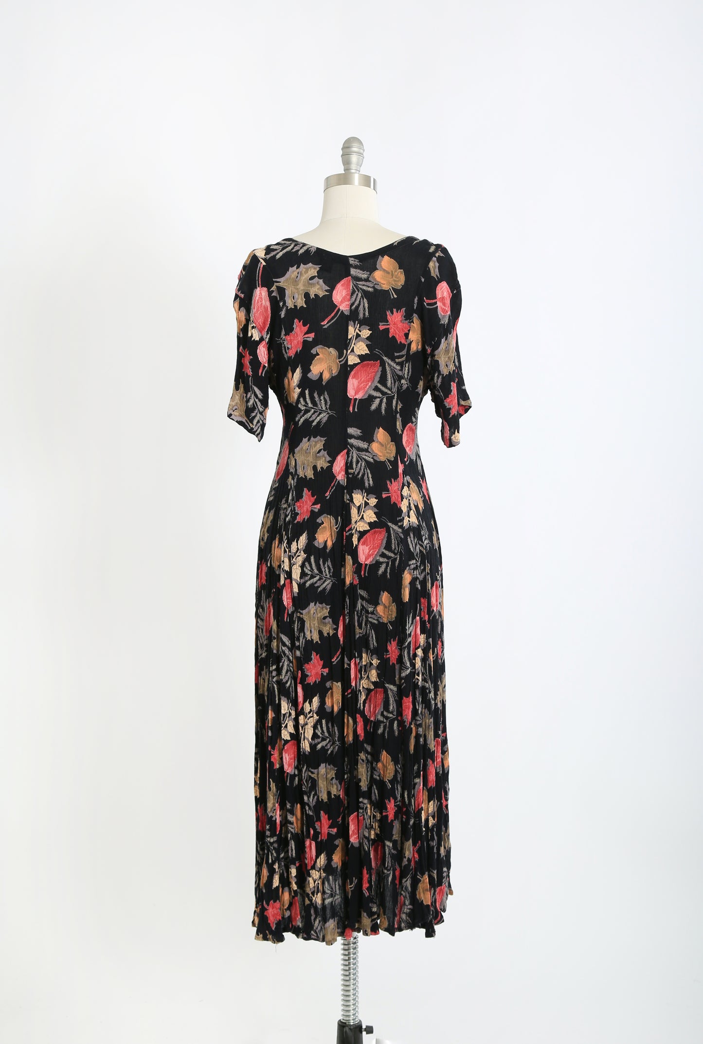 90s black Falling Leaf rayon maxi dress