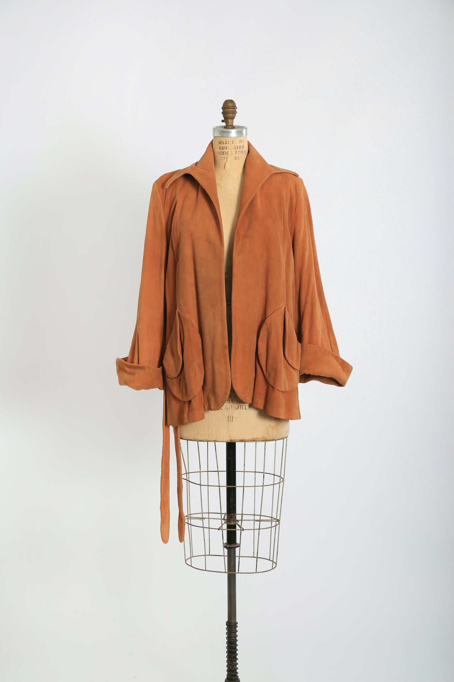 1940s Brown suede leather belted jacket coat