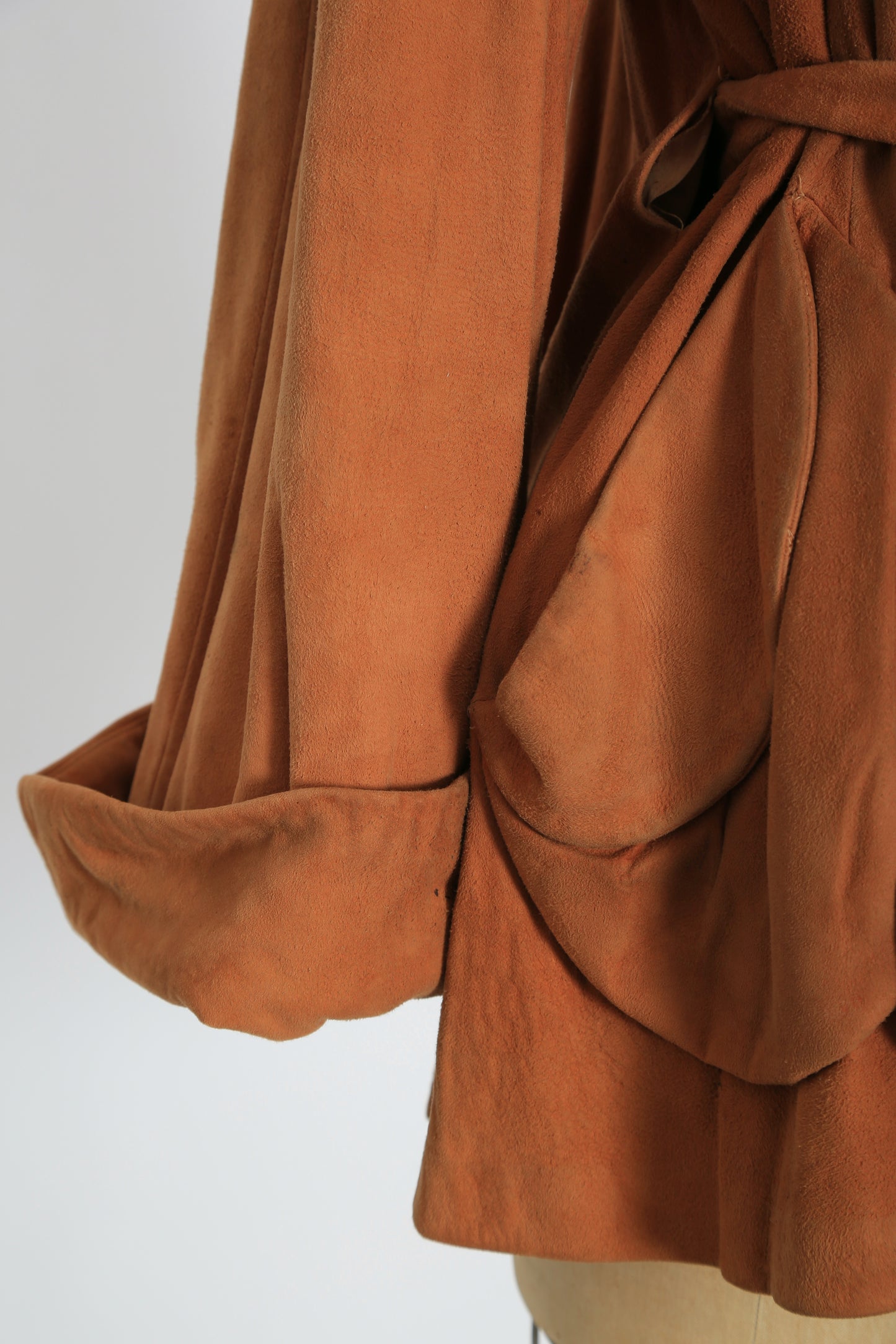 1940s Brown suede leather belted jacket coat