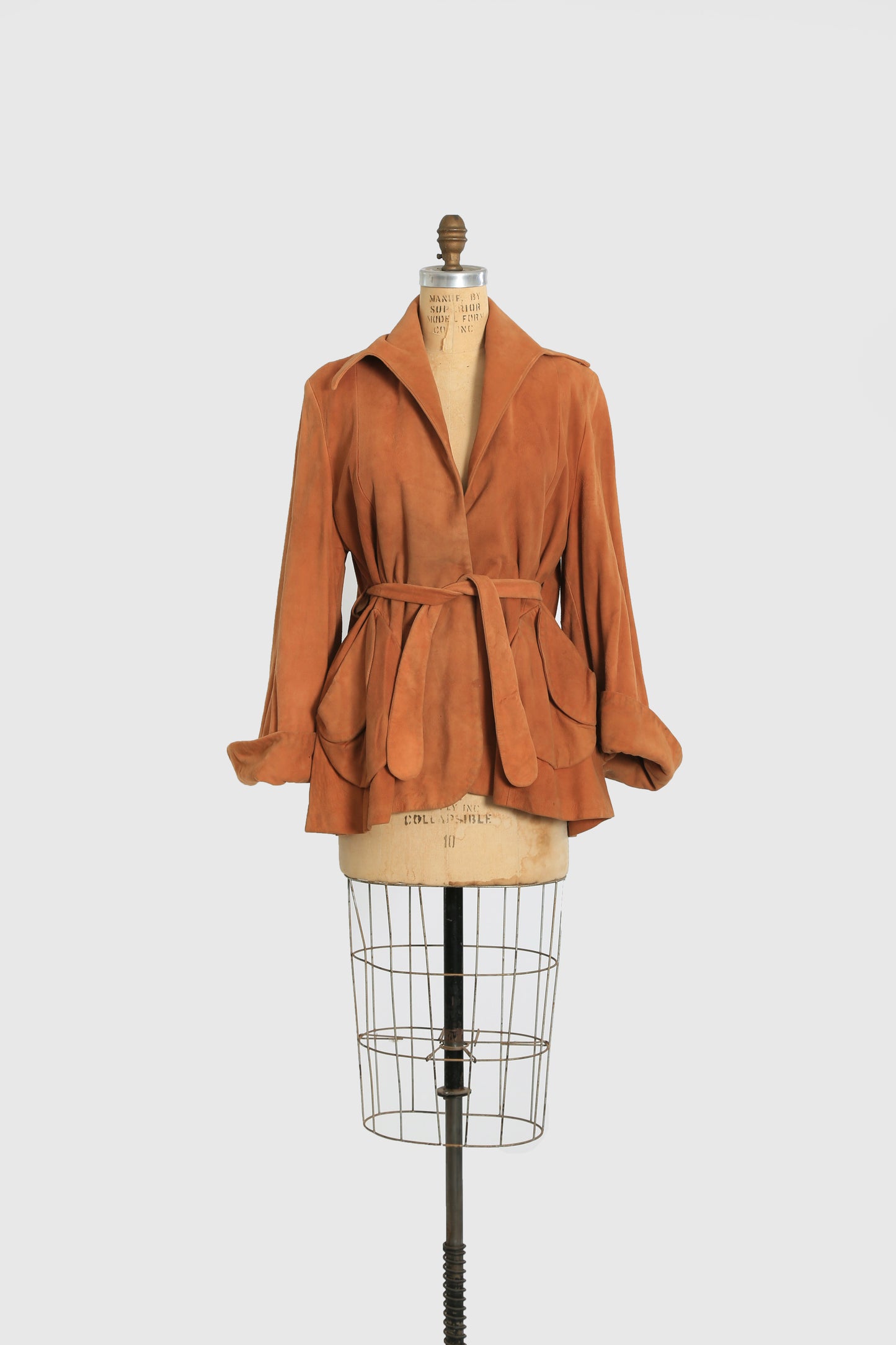 1940s Brown suede leather belted jacket coat