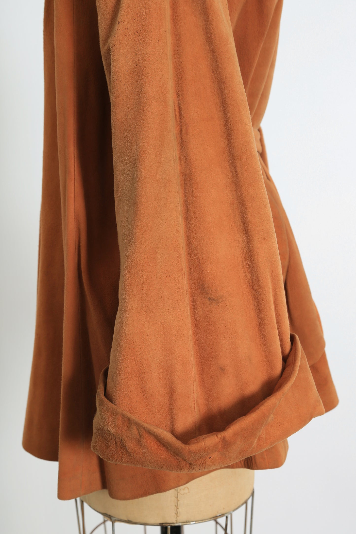 1940s Brown suede leather belted jacket coat