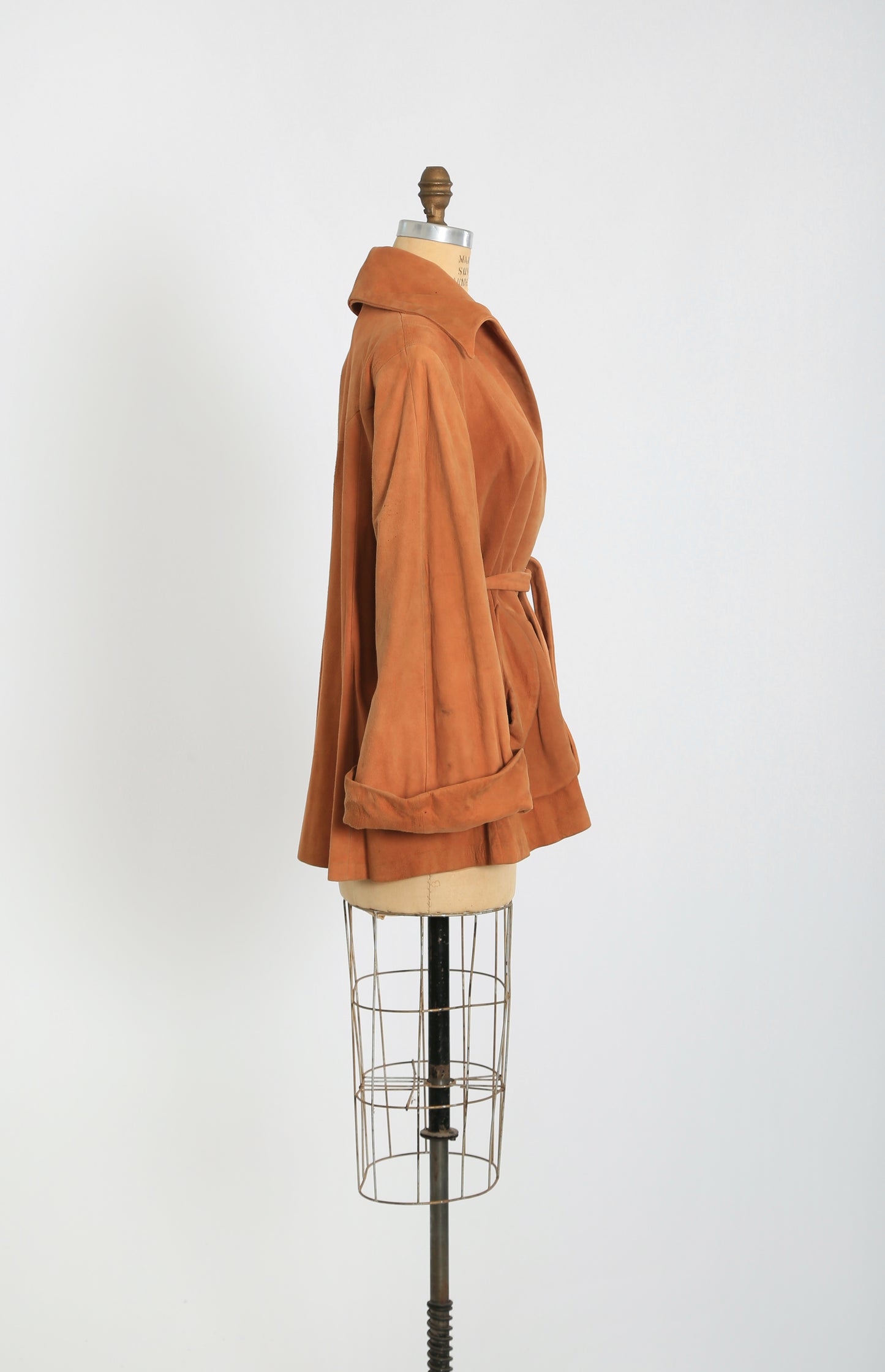 1940s Brown suede leather belted jacket coat