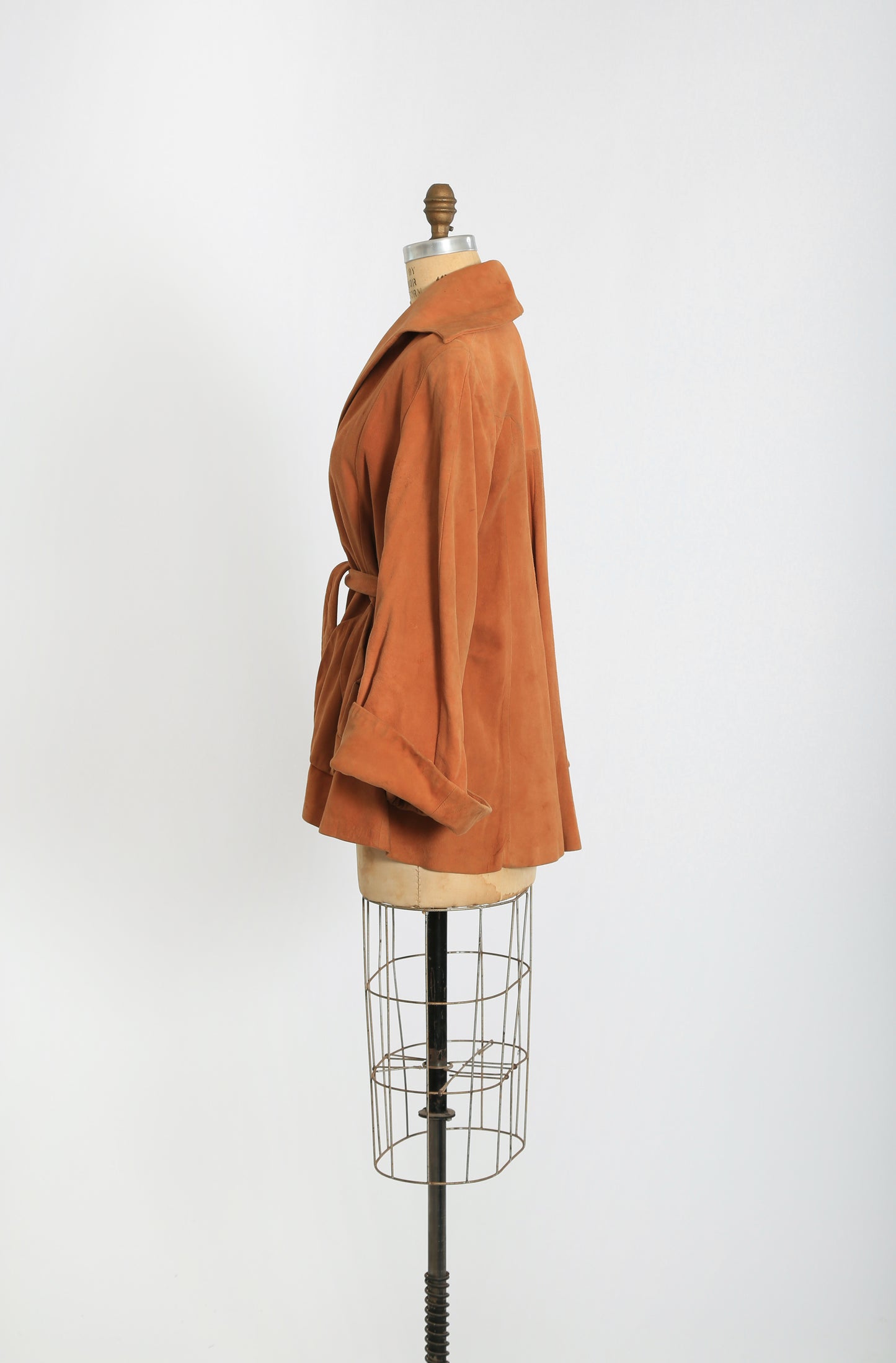 1940s Brown suede leather belted jacket coat