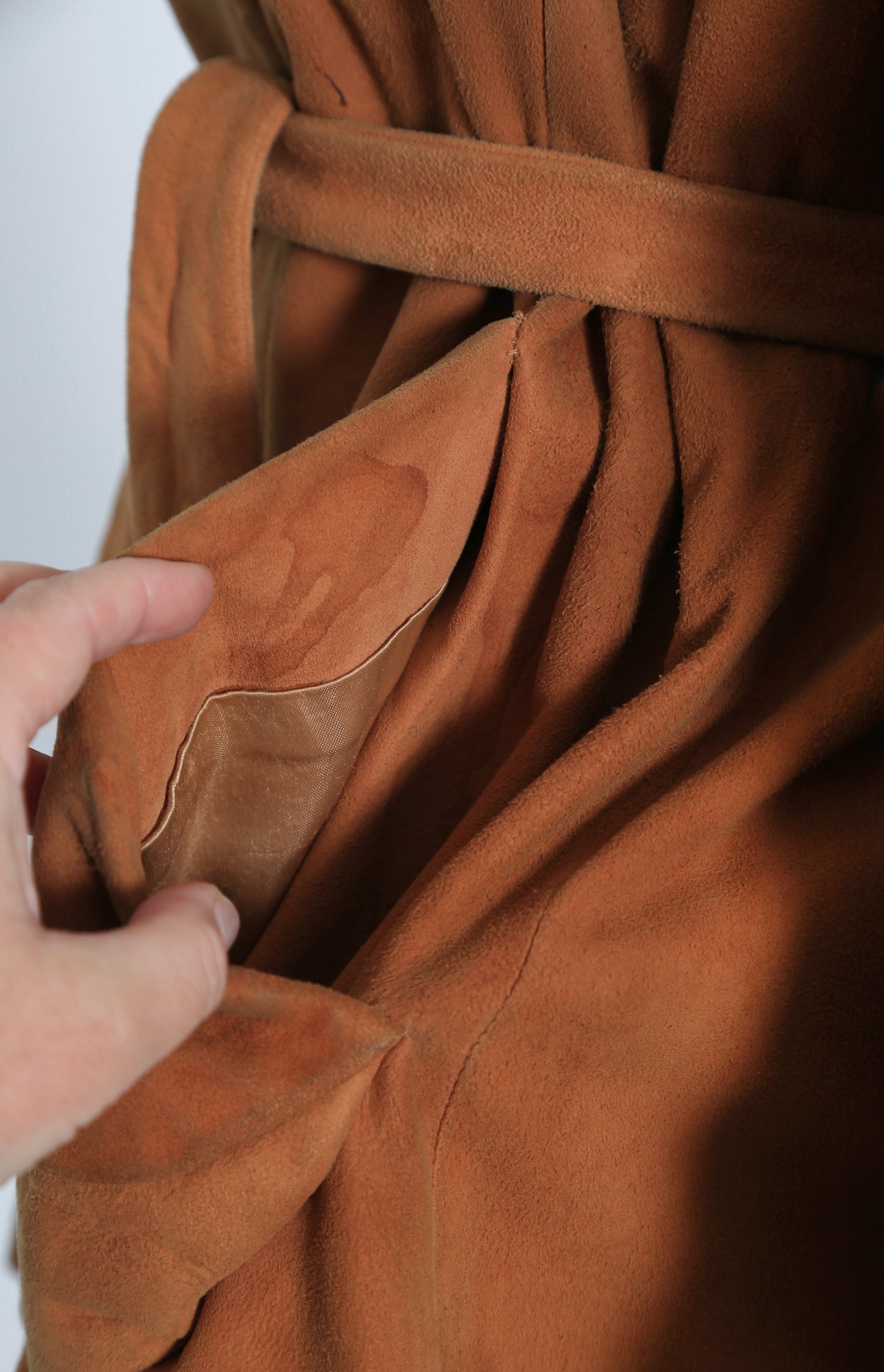 1940s Brown suede leather belted jacket coat