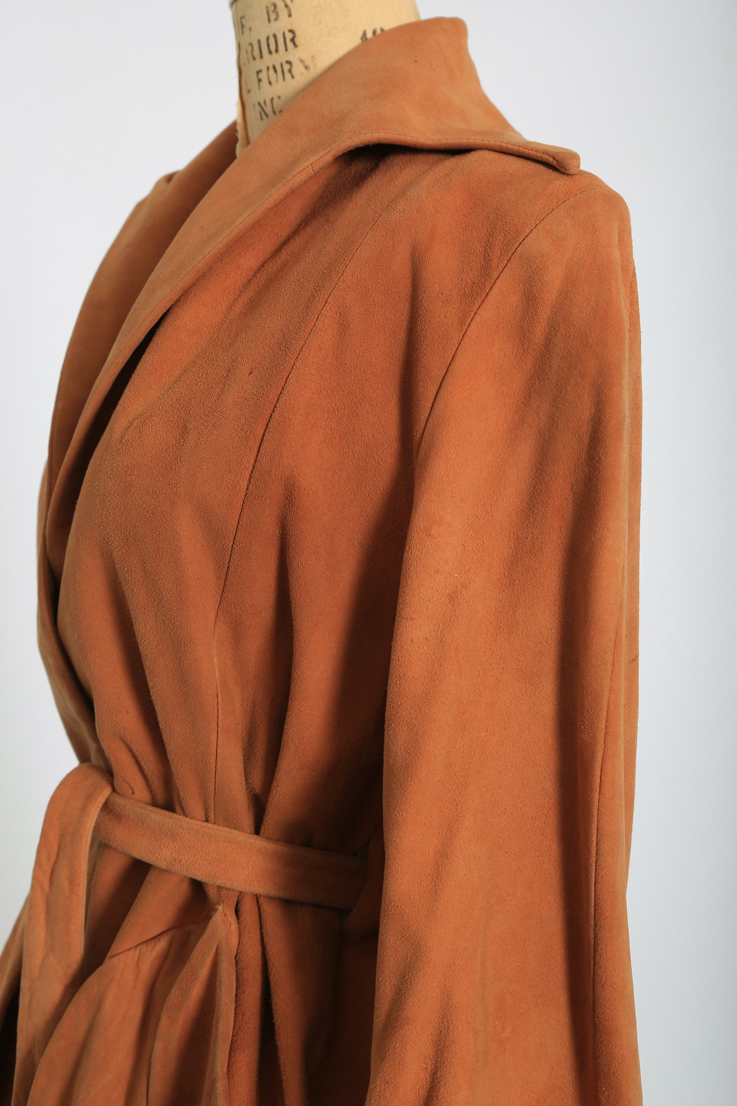 1940s Brown suede leather belted jacket coat