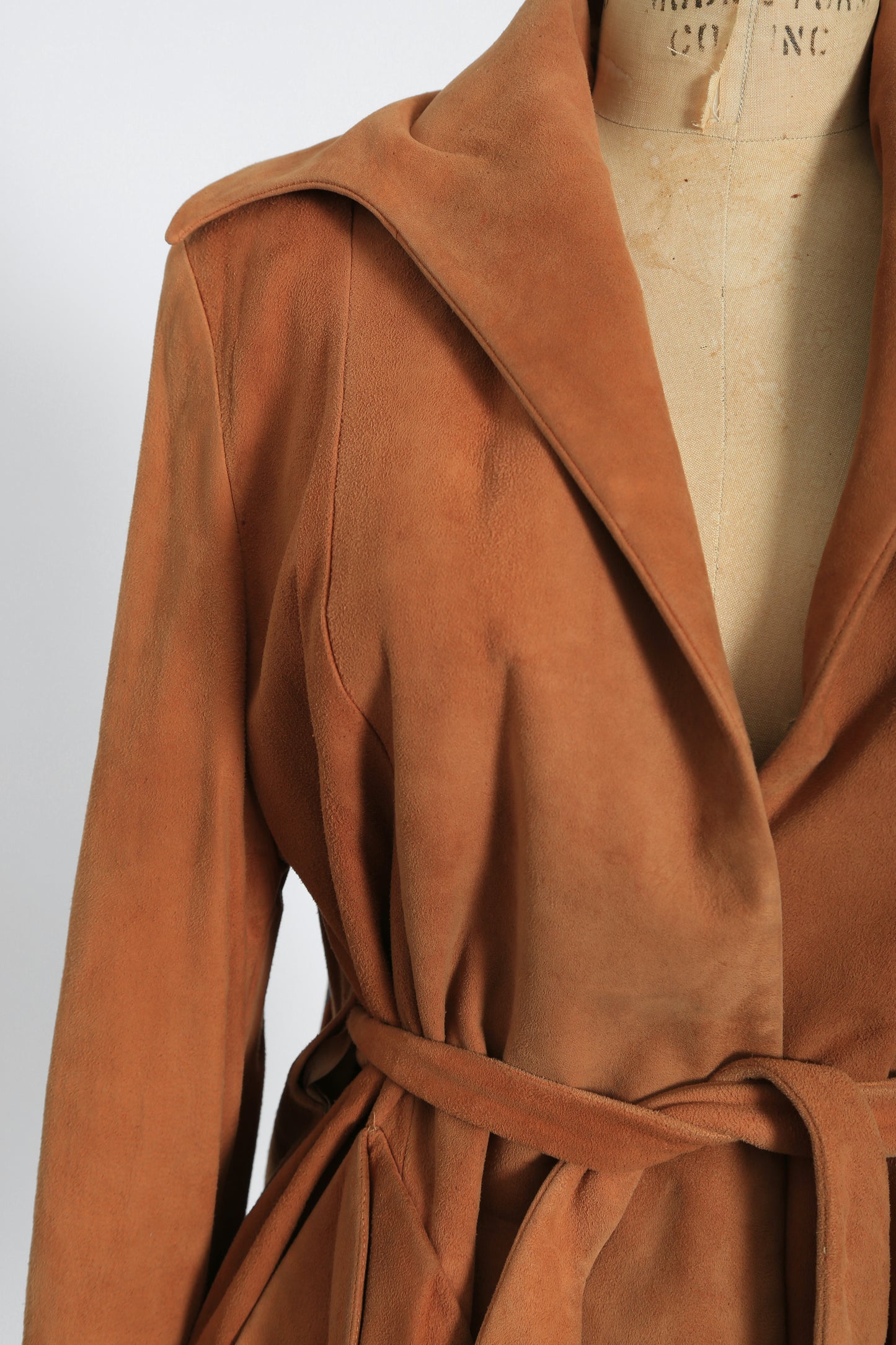 1940s Brown suede leather belted jacket coat