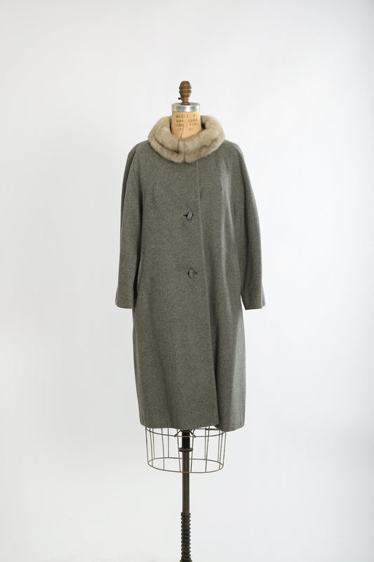 50s Gray Cashmere mink fur collar fur coat